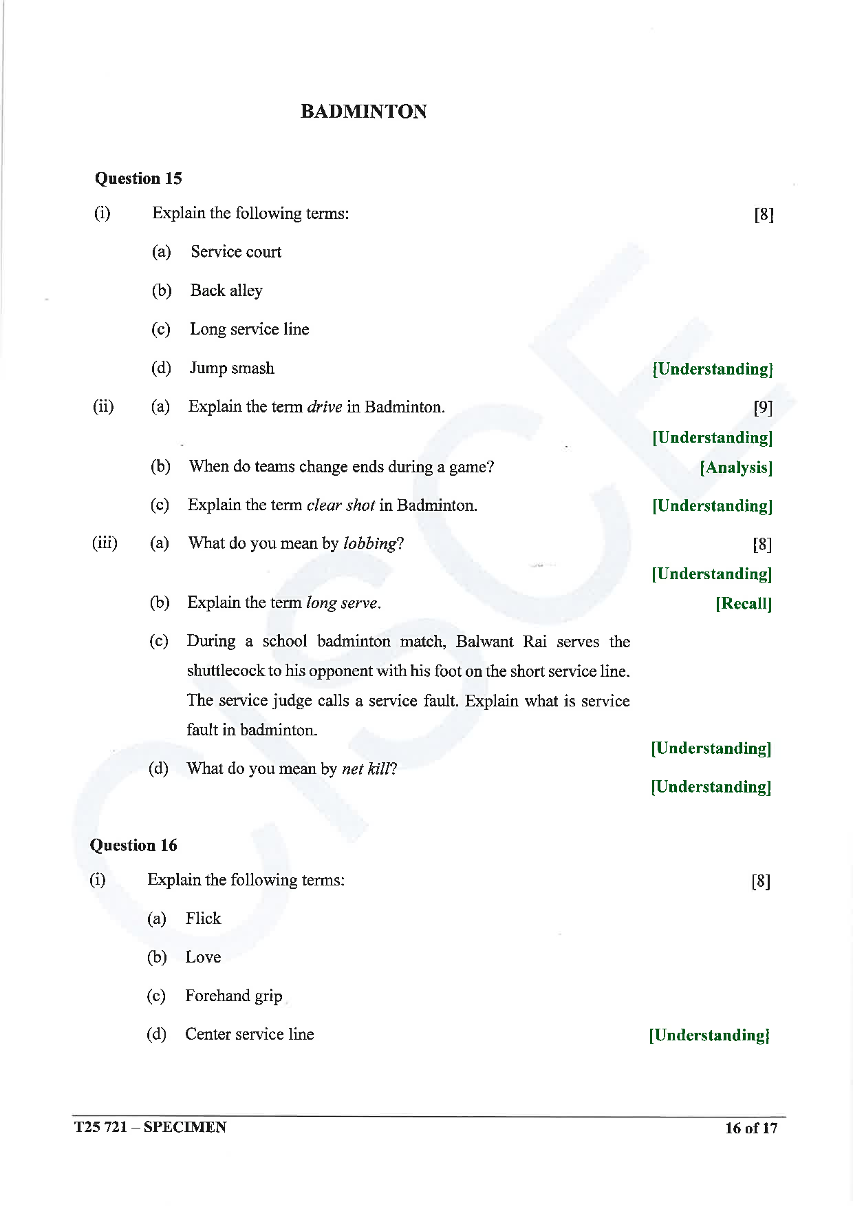 ICSE Board Sample Paper for class 10 Physical Education