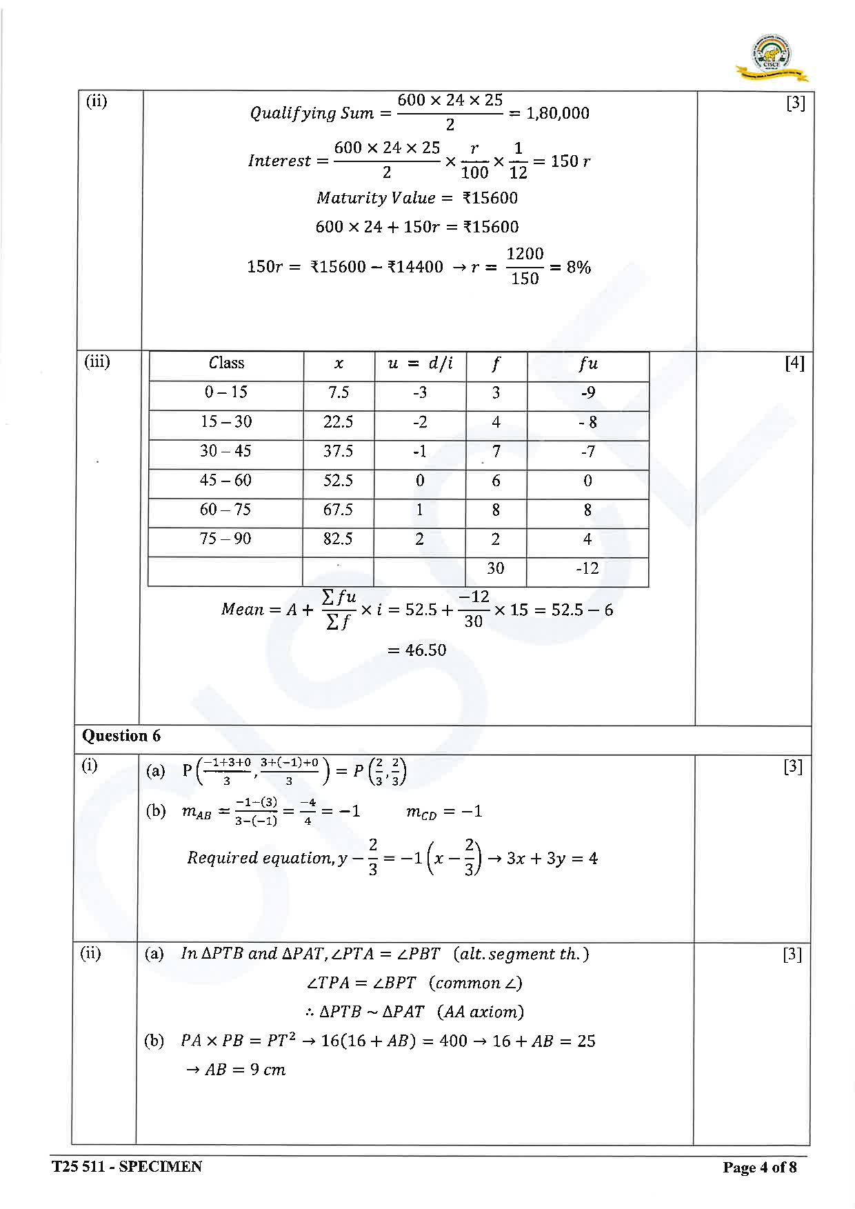 ICSE Board Sample Paper for class 10 Maths