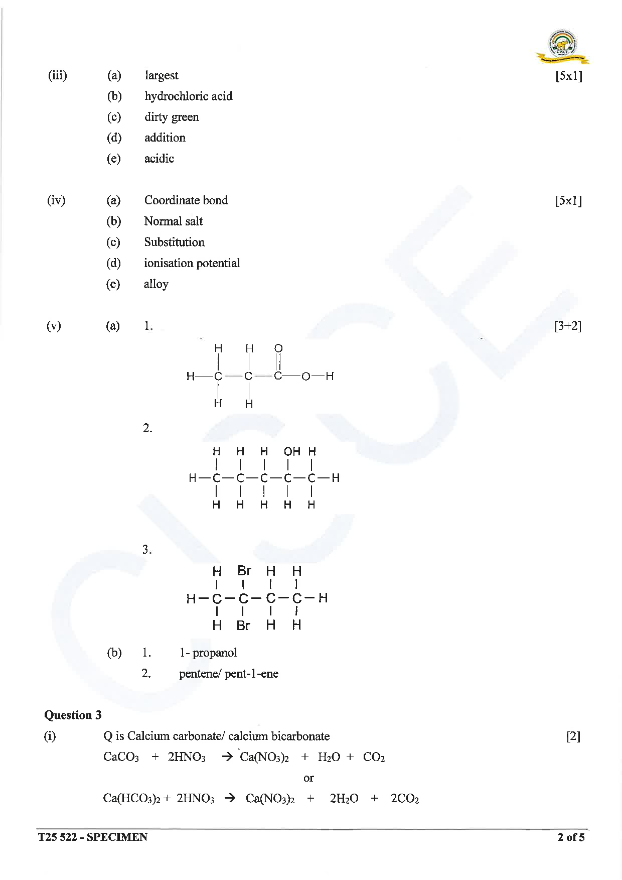 ICSE Board Sample Paper for class 10 chemistry