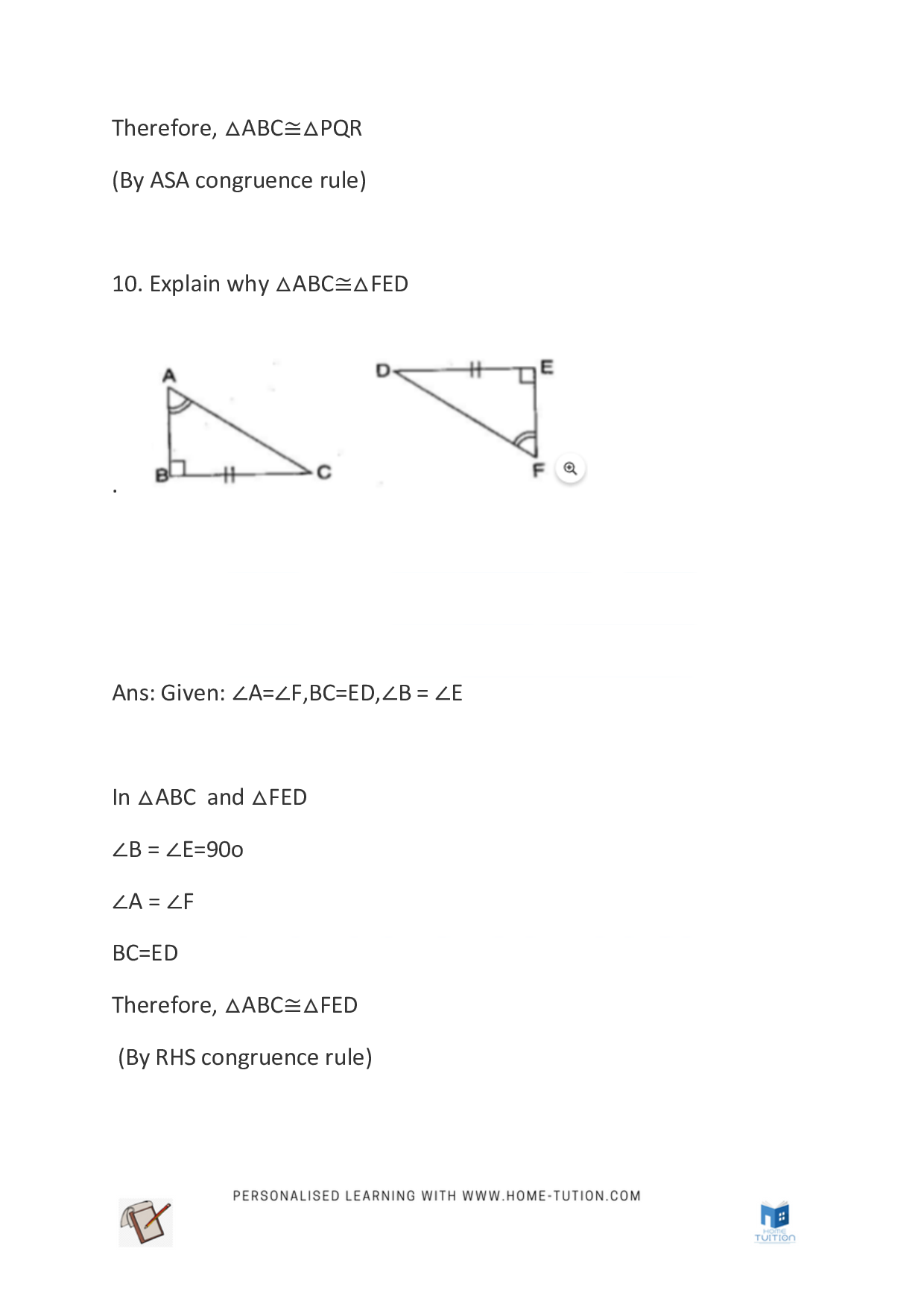 Class 7 Maths Chapter 7 Congruence of Triangles
