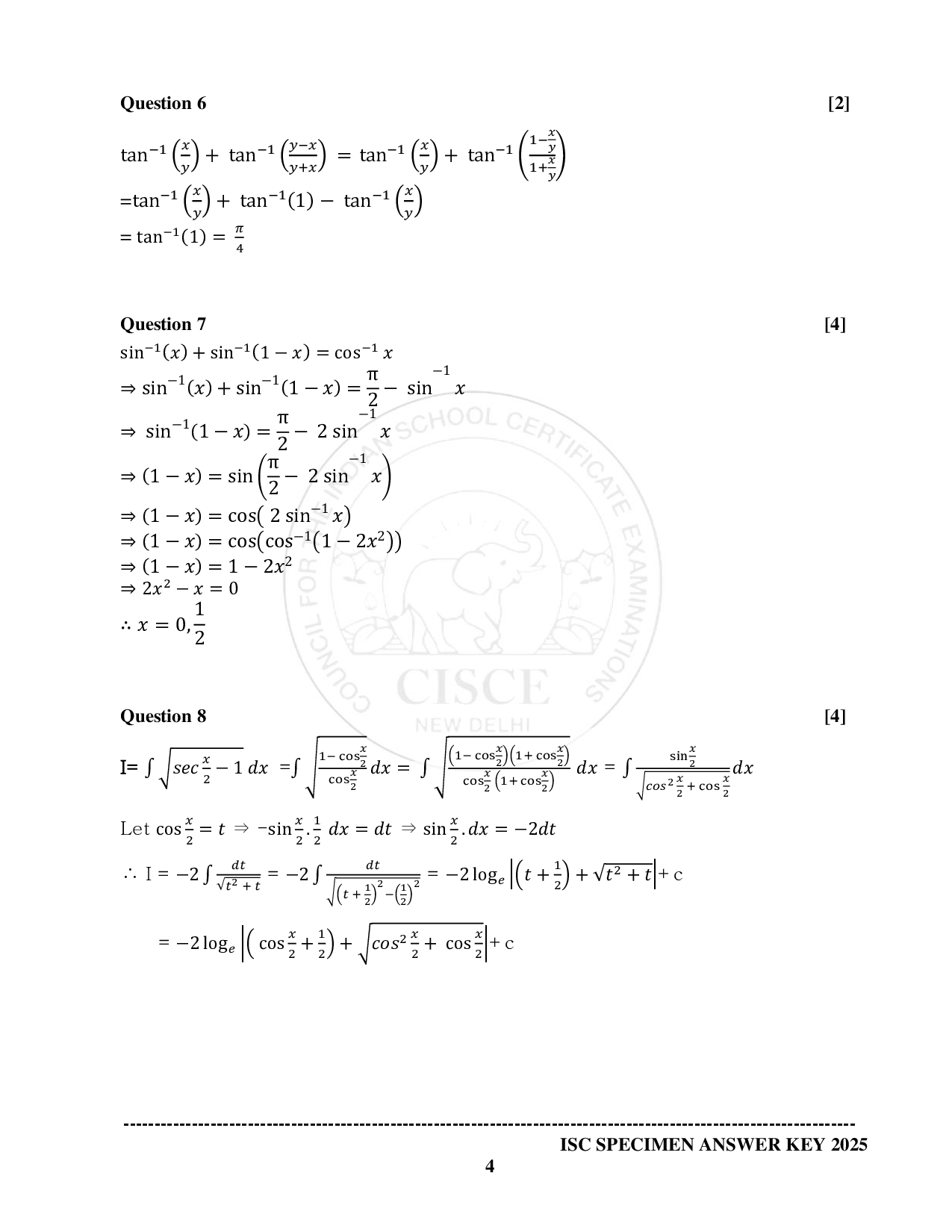 ISE Sample paper for Math’s