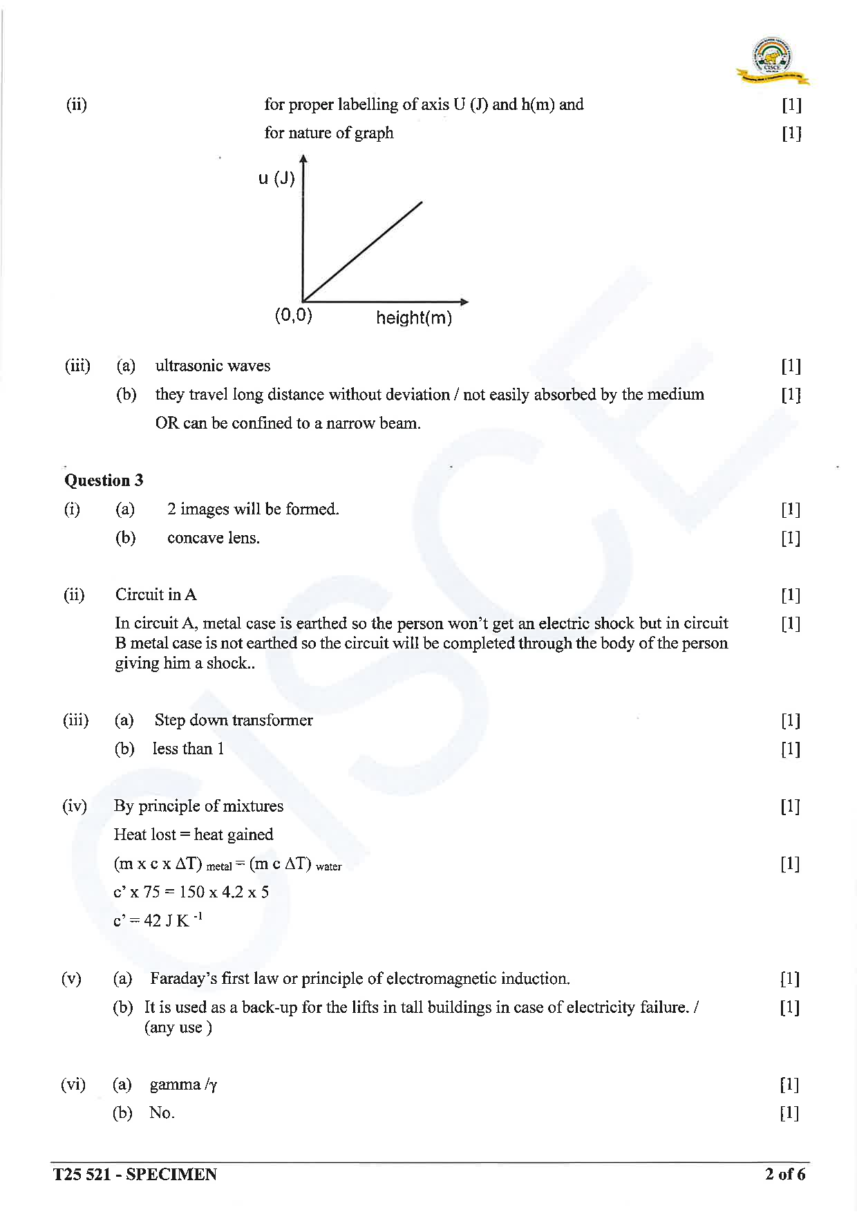 ICSE Board Sample Paper for class 10 Physics