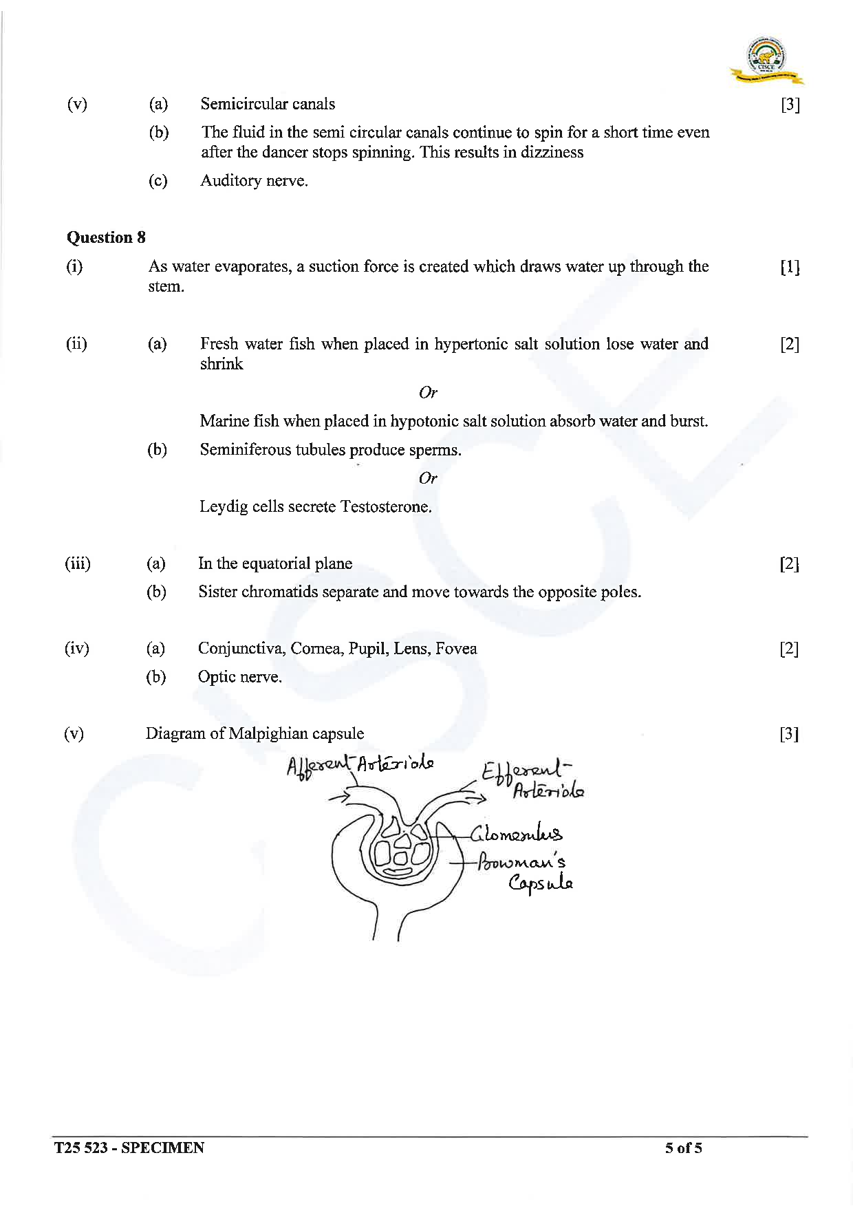 ICSE Board Sample Paper for class 10 Biology