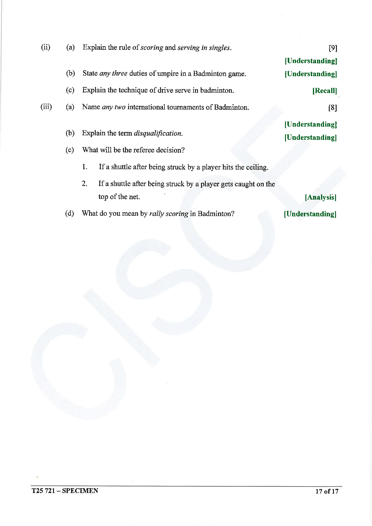 ICSE Board Sample Paper for class 10 Physical Education