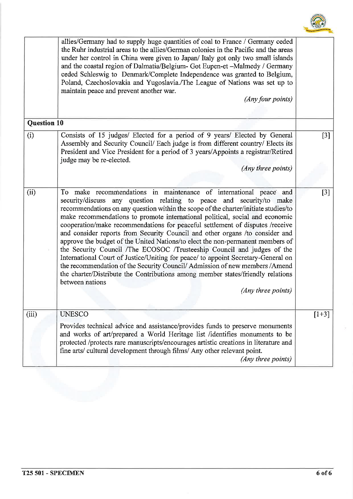 ICSE Board Sample Paper for class 10 History & Civics