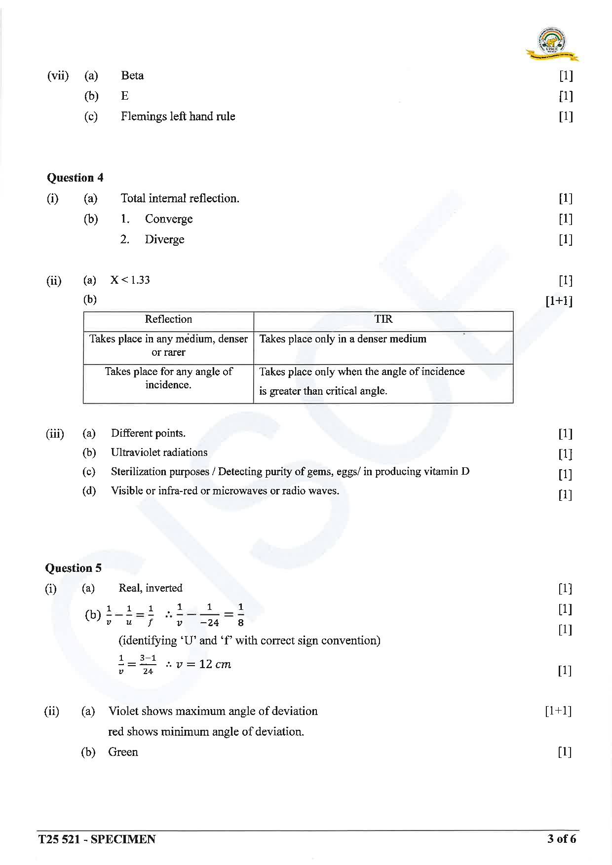 ICSE Board Sample Paper for class 10 Physics