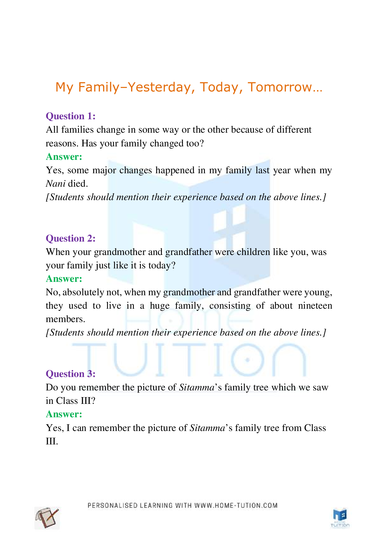 NCERT Class 4 EVS Chapter-9 Changing Families