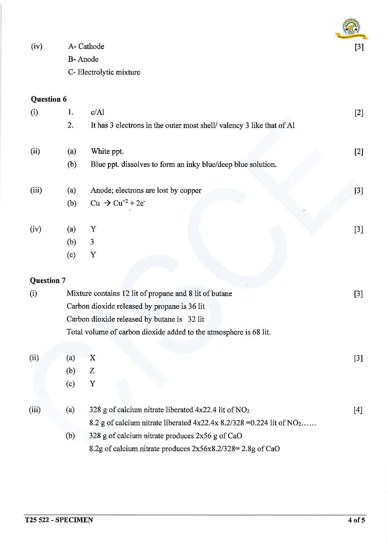 ICSE Board Sample Paper for class 10 chemistry