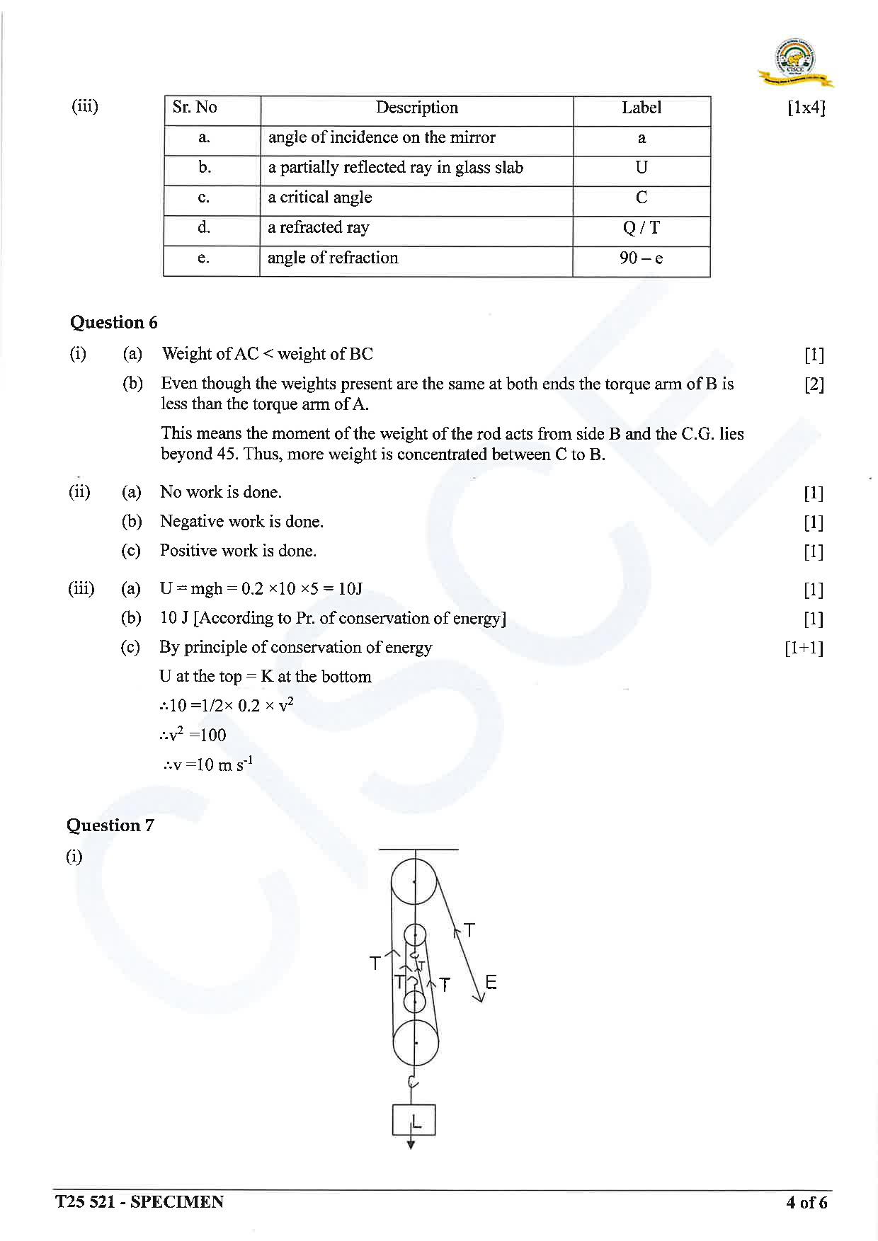 ICSE Board Sample Paper for class 10 Physics