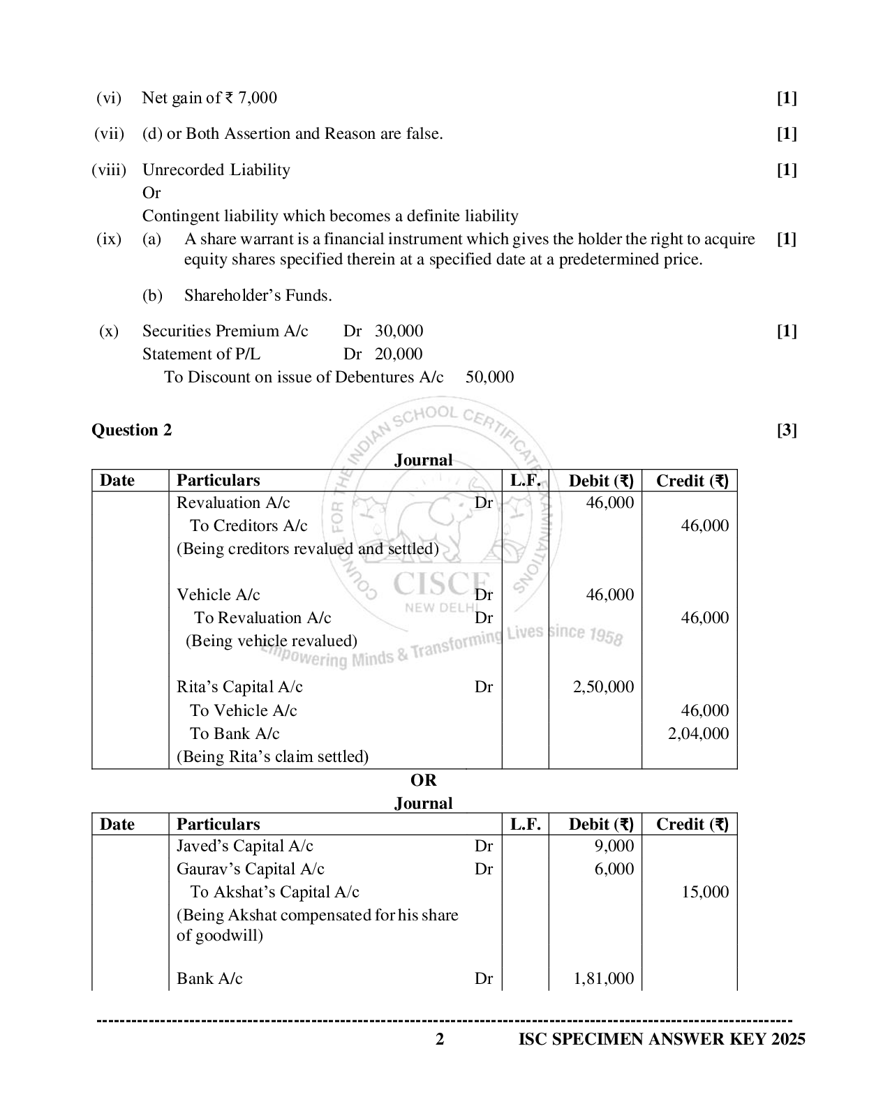 ISE Sample paper for Accounts