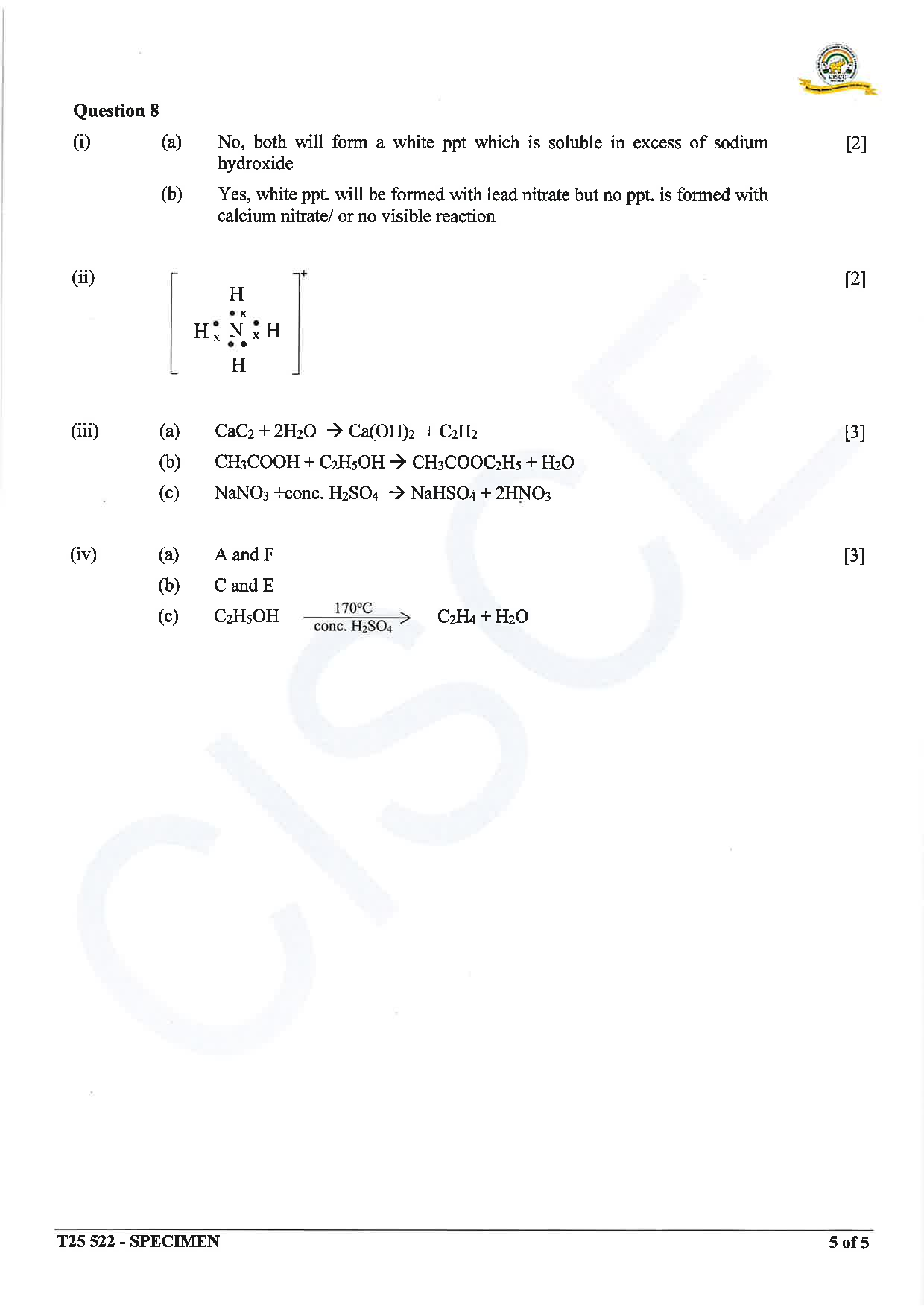 ICSE Board Sample Paper for class 10 chemistry