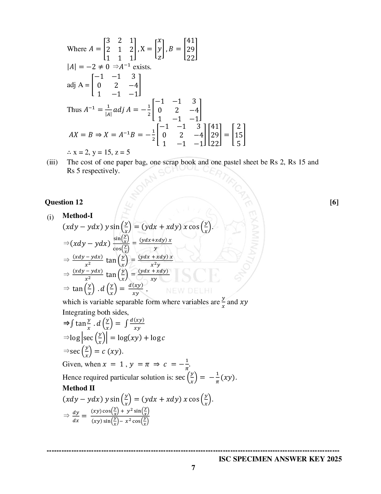 ISE Sample paper for Math’s