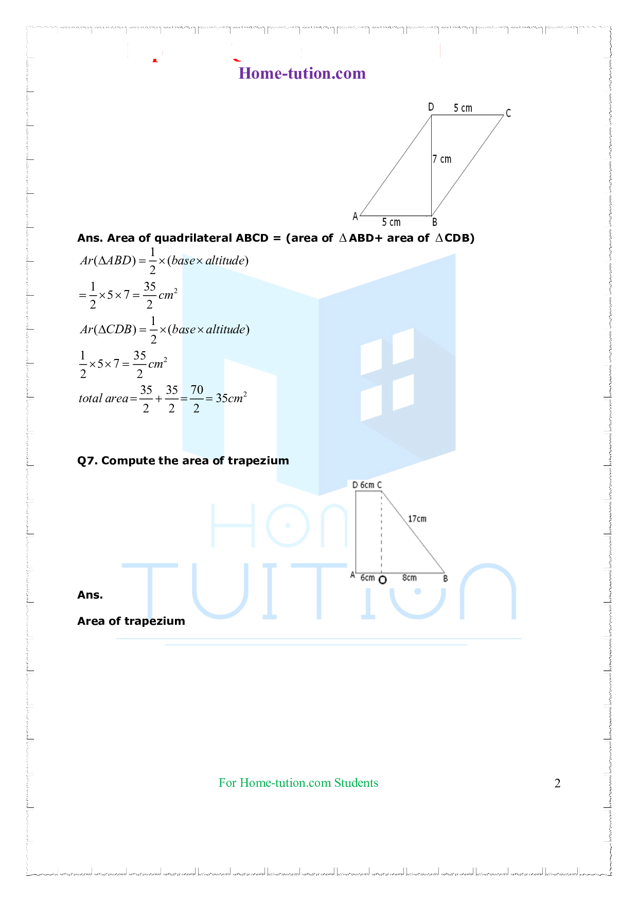 Questions for Class 9 Maths Chapter 12 Heron’s Formula
