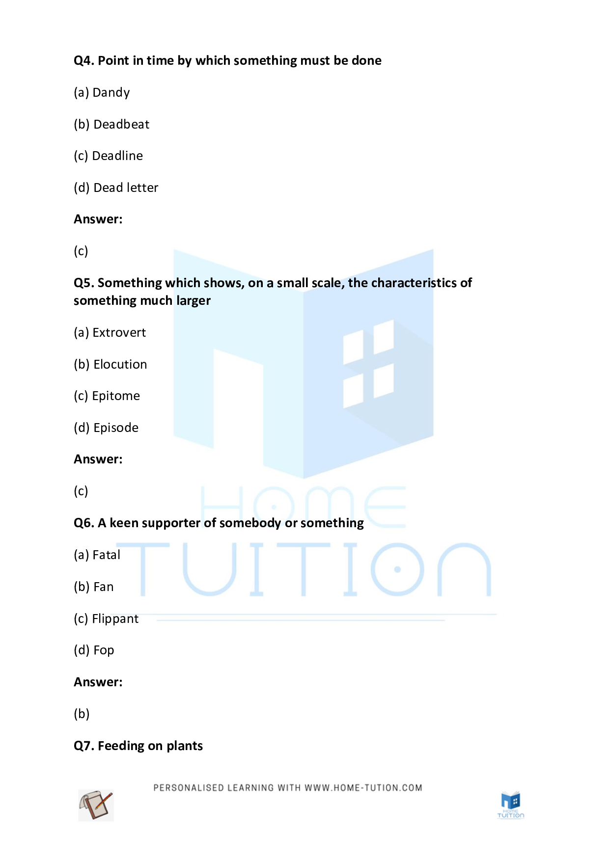 CBSE Class 5 English Distinguishing through Definitions and Examples Worksheet PDF