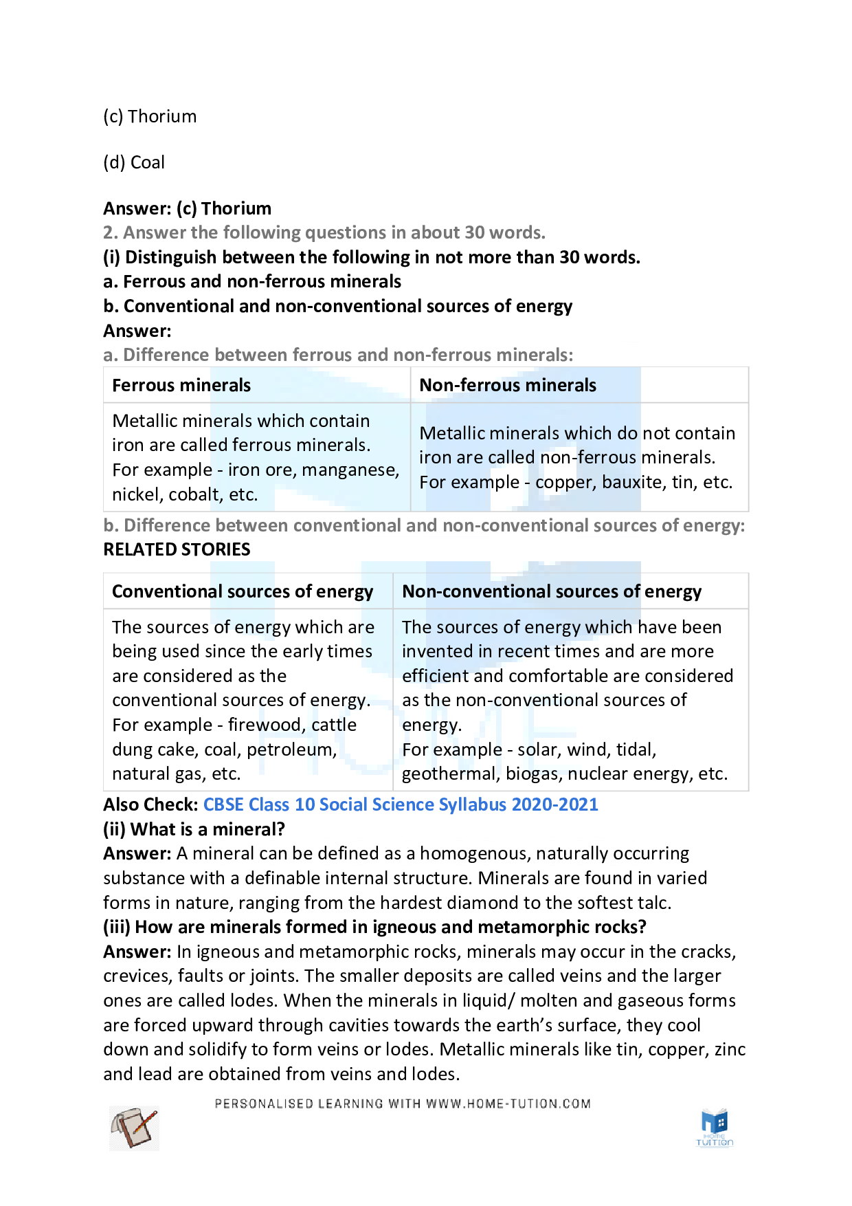 Class 10 Geography Chapter 5: Minerals and Energy Resources