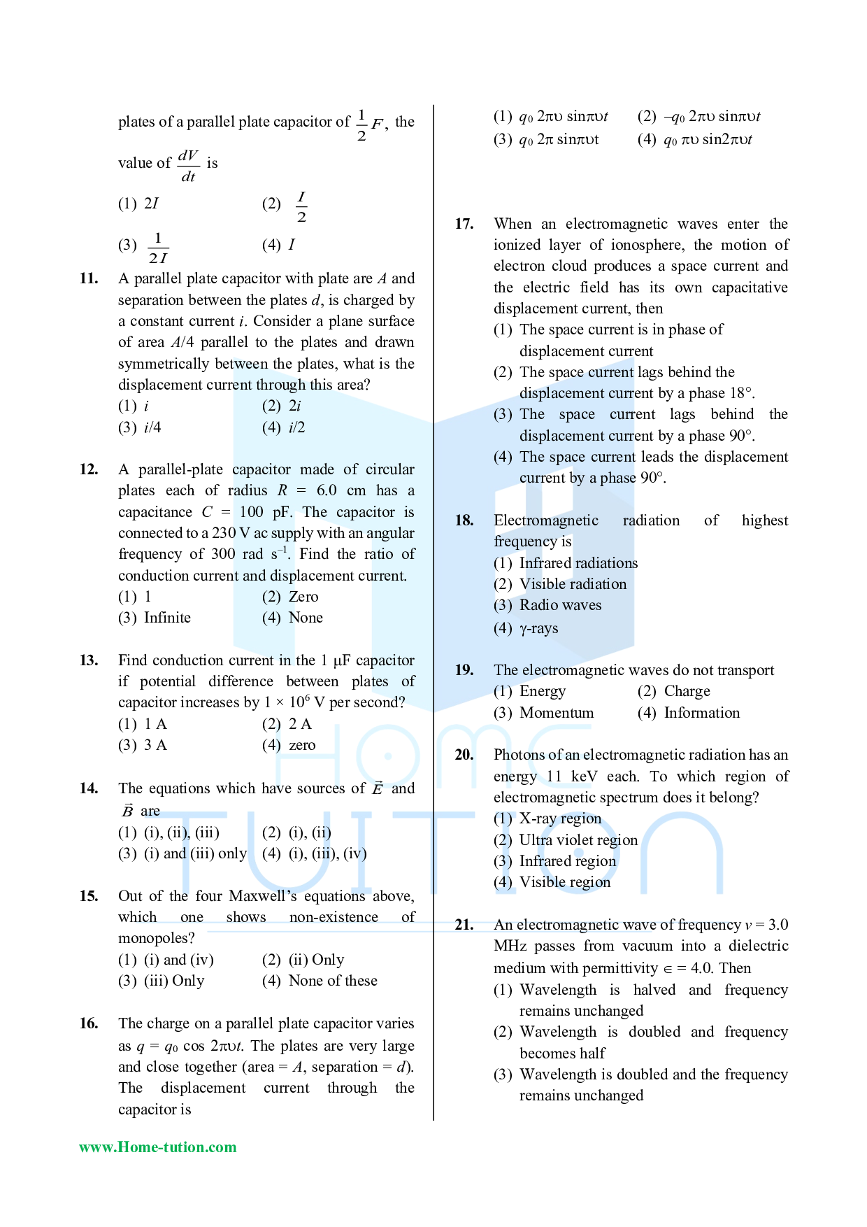 CUET MCQ Questions For Physics Chapter-08 Electromagnetic Waves