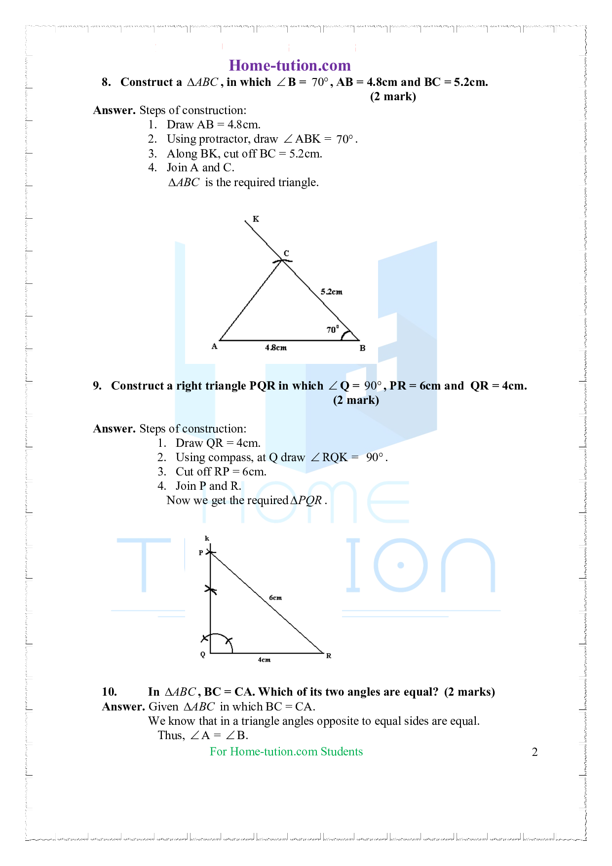 Extra Questions on Class 7 Maths Chapter 10 Practical Geometry