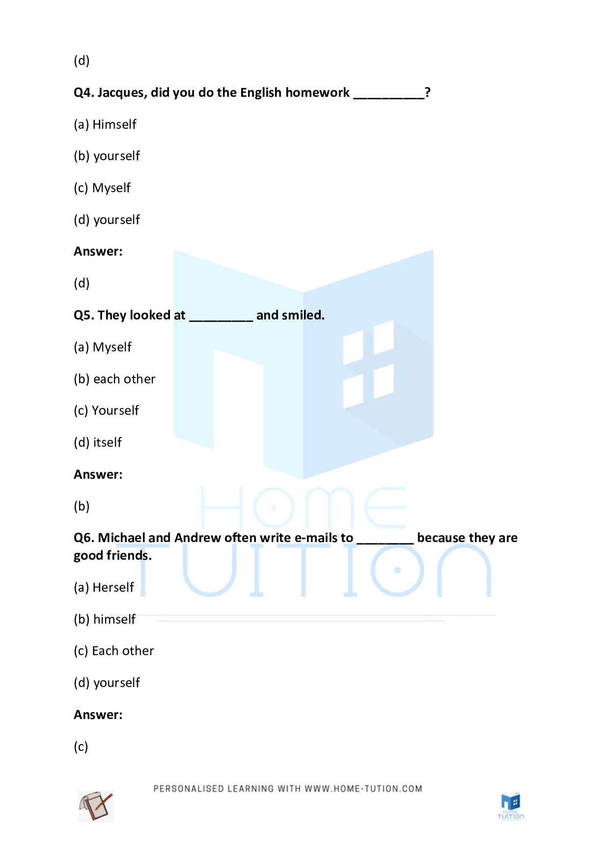 CBSE Class 5 English Pronoun Worksheet PDF