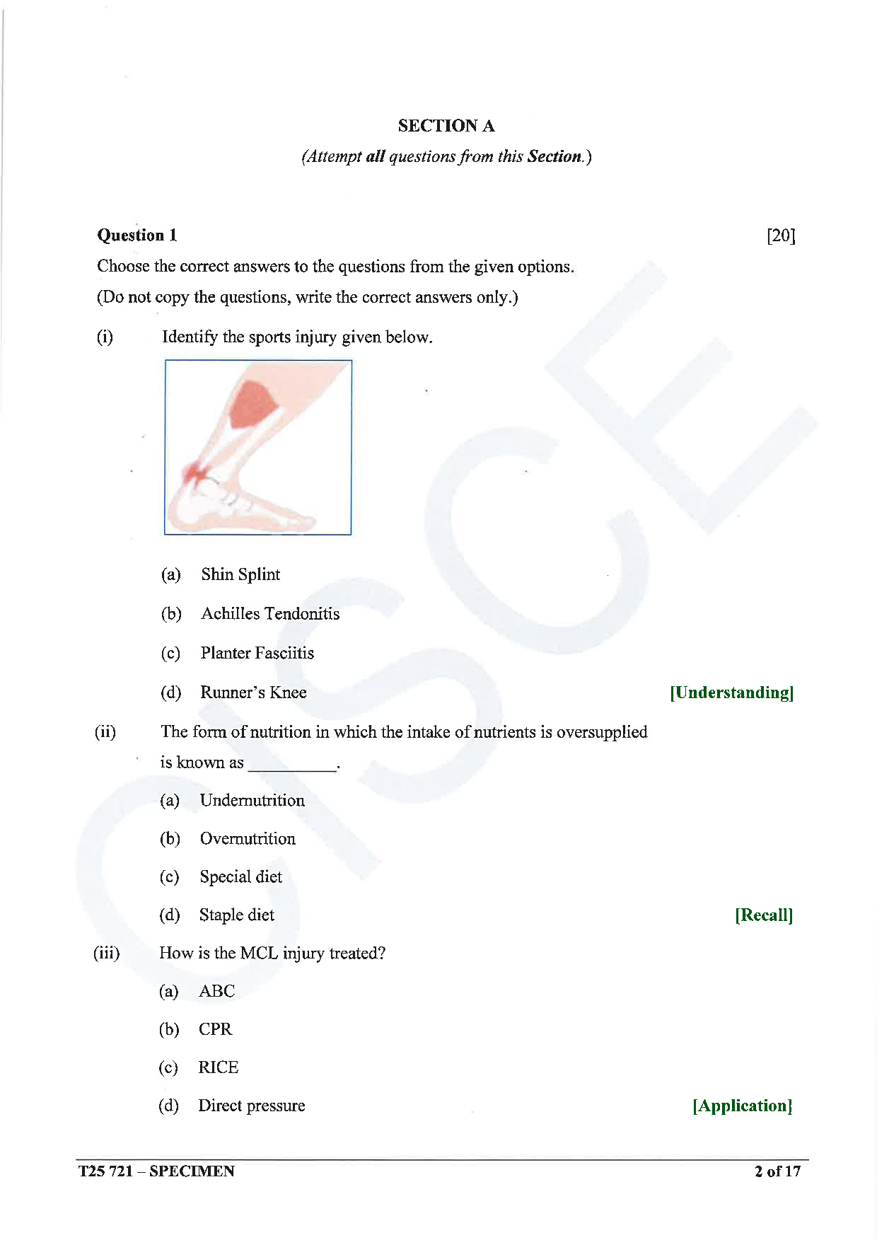 ICSE Board Sample Paper for class 10 Physical Education