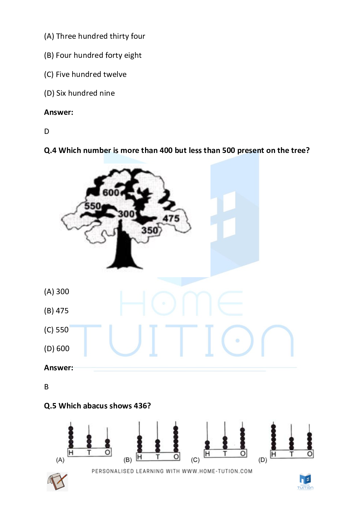 CBSE Class 2 Maths Numbers Worksheets