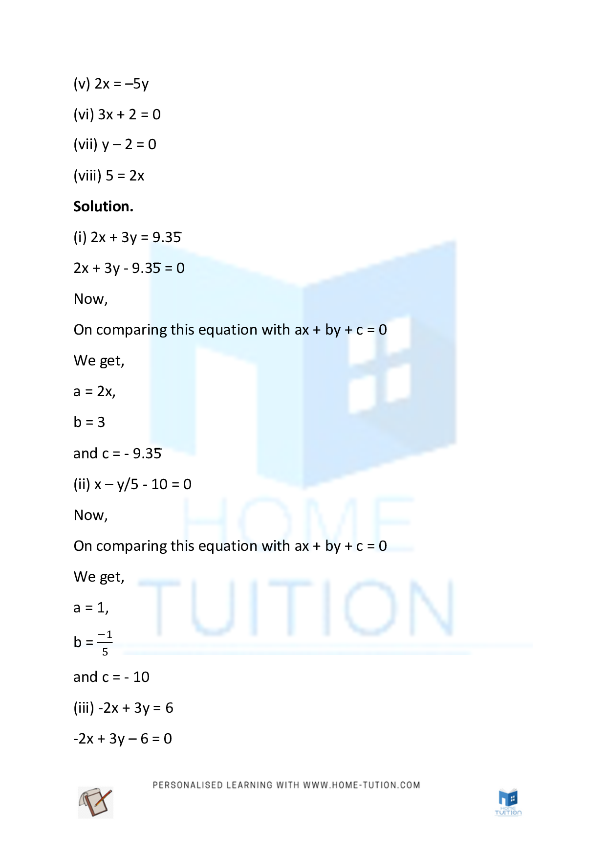 Class 9 Maths Chapter 4 Linear Equations in Two Variables