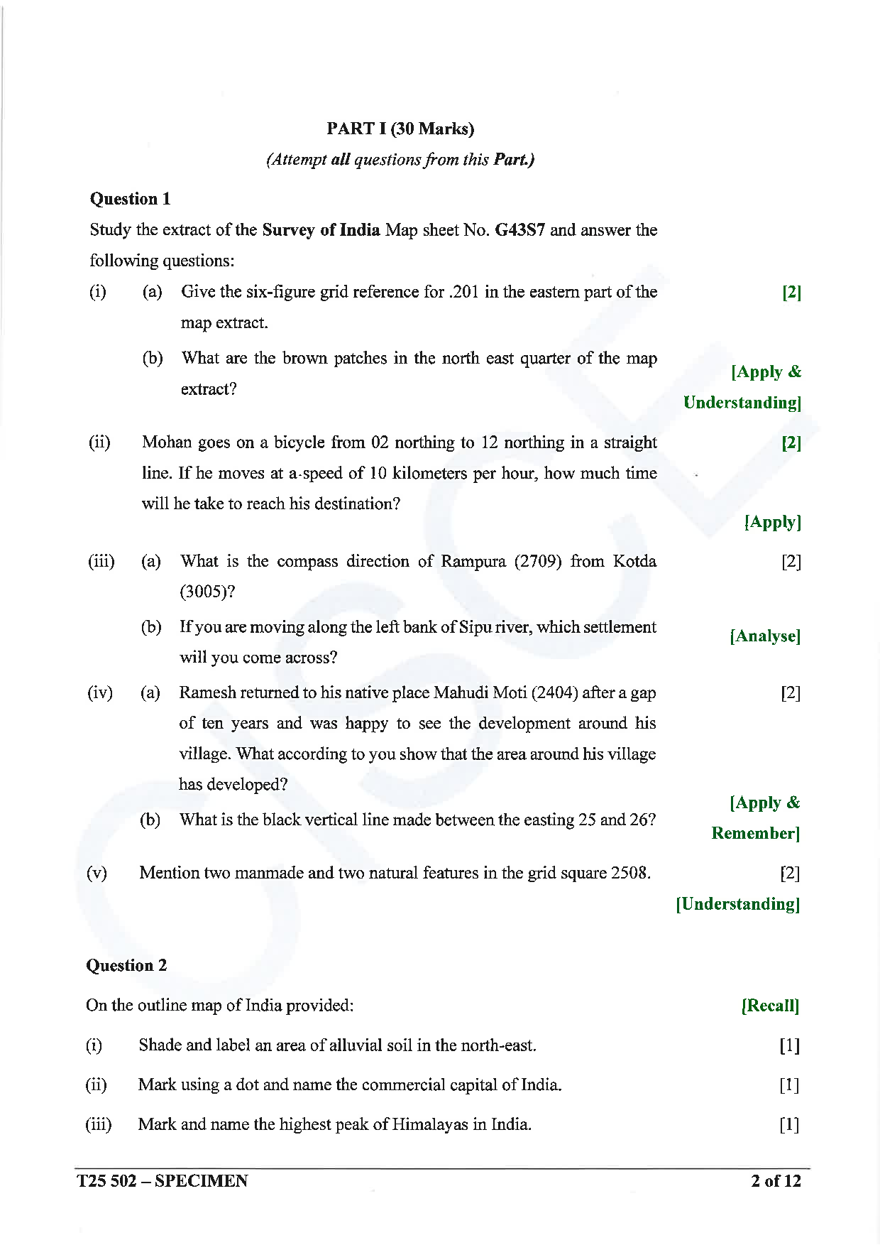 ICSE Board Sample Paper for class 10 Geography