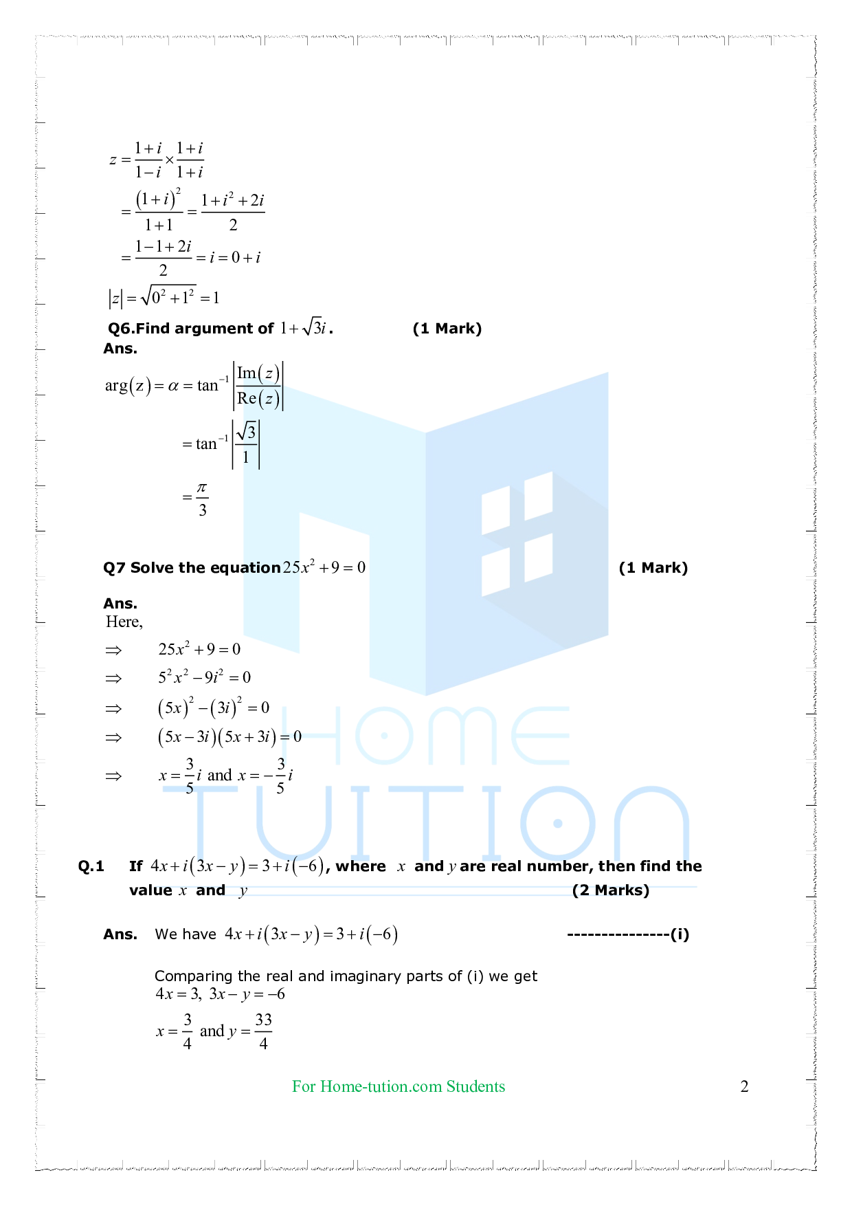 Chapter 5 Complex Numbers and Quadratic Equations Questions