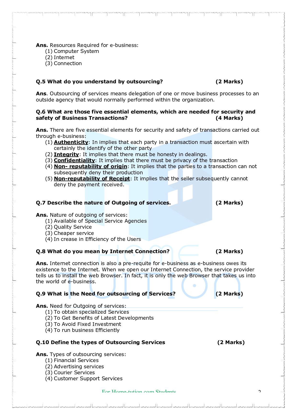 Chapter 5-Emerging Modes of Business Questions