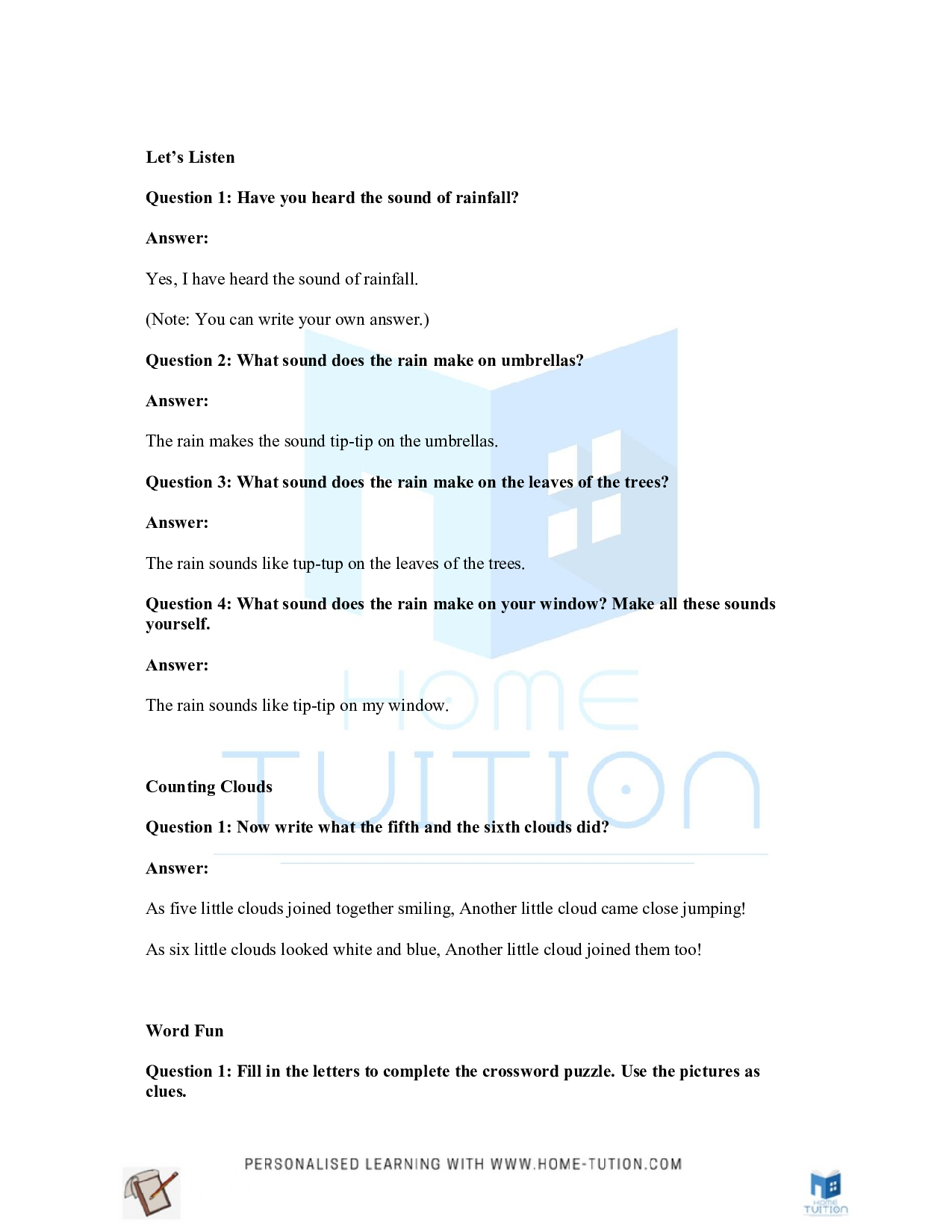 NCERT Solutions for Class 2 English Rain