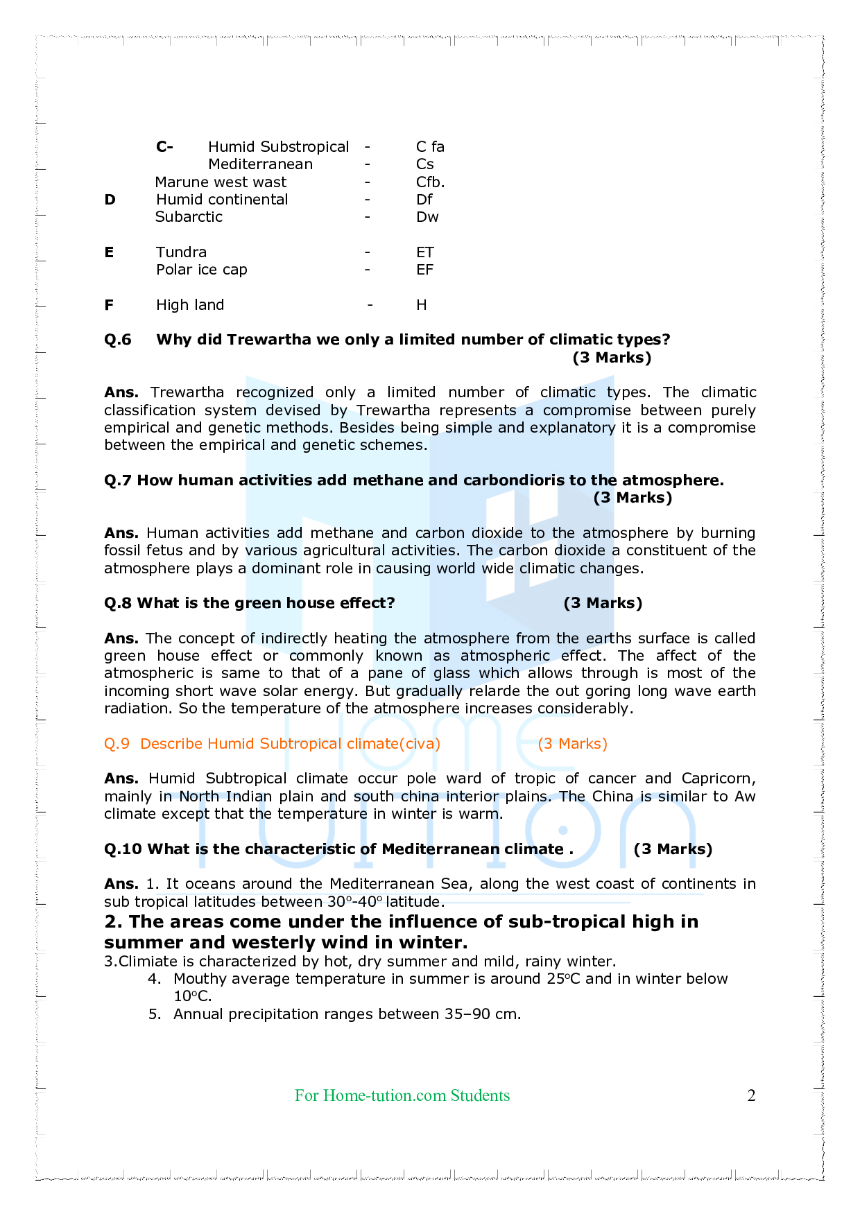 Chapter 12 World Climate and Climate Change Questions