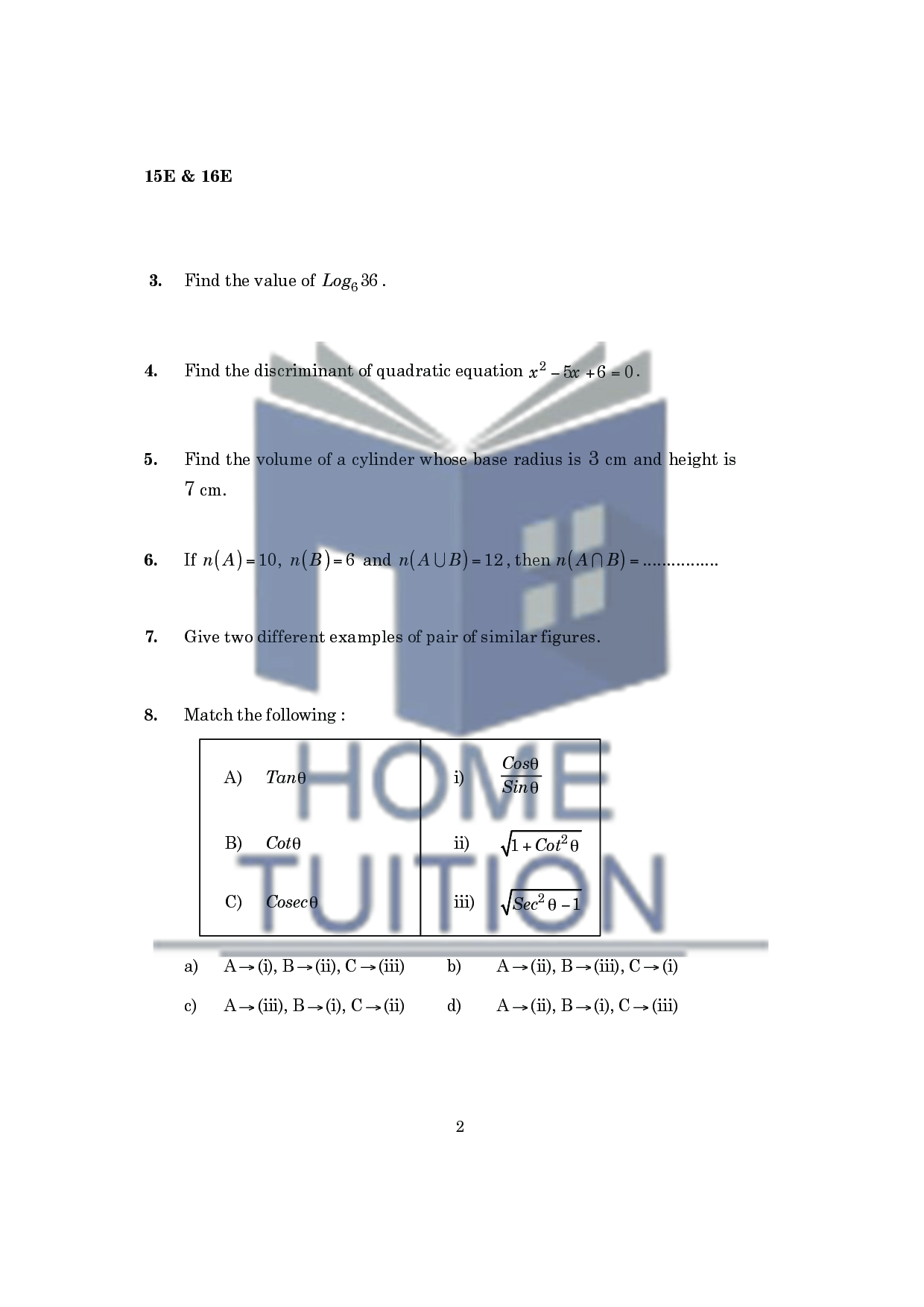 Model Papers For class 10 AP Board Maths