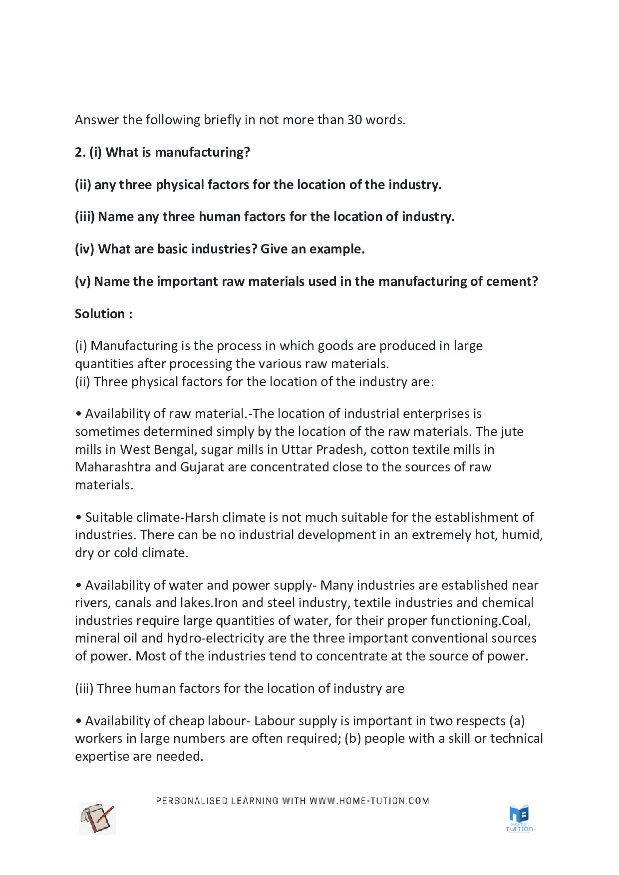 Class 10 Geography Chapter 6 Manufacturing Industries