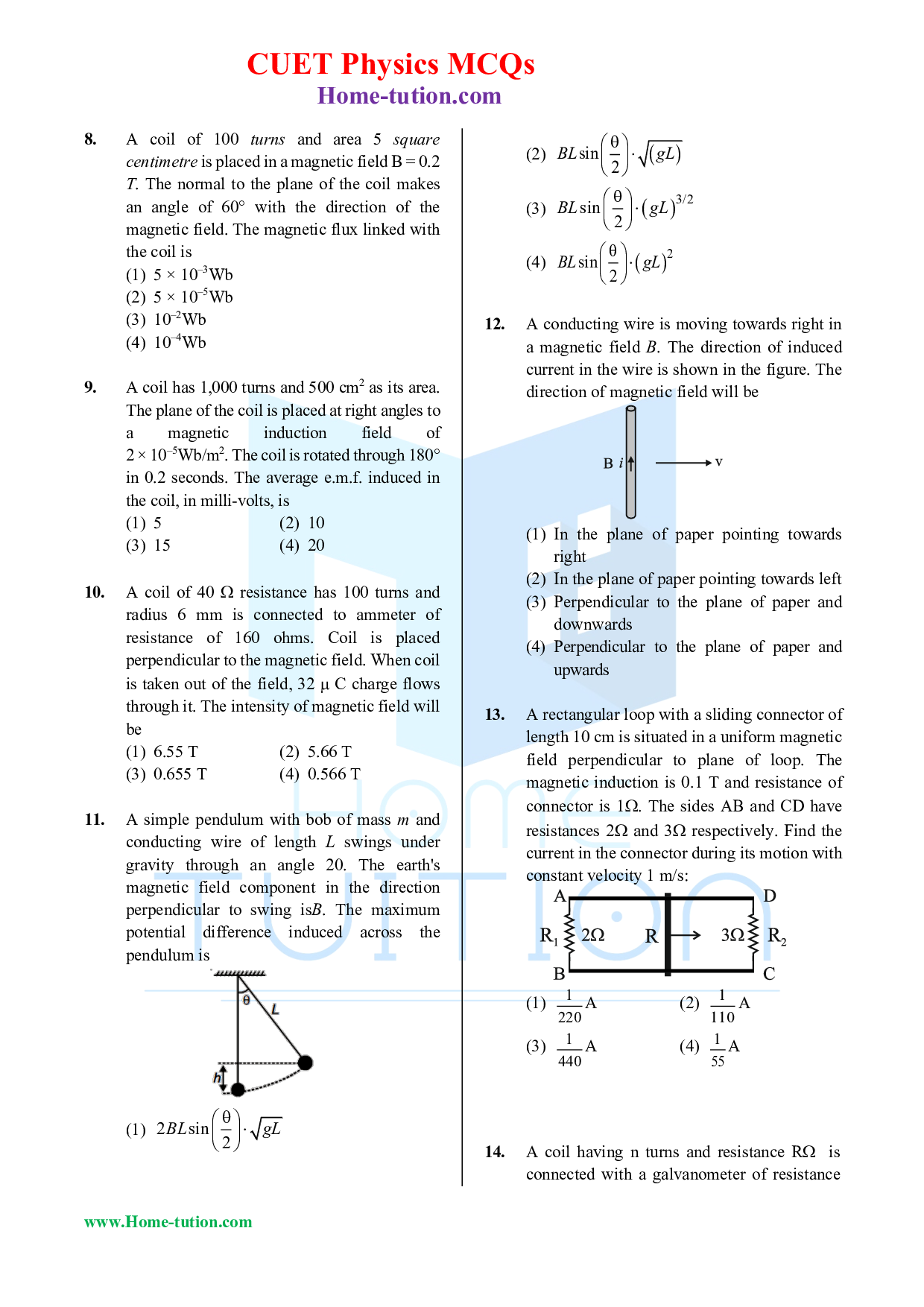 CUET MCQ Questions For Physics Chapter-06 Electromagnetic Induction