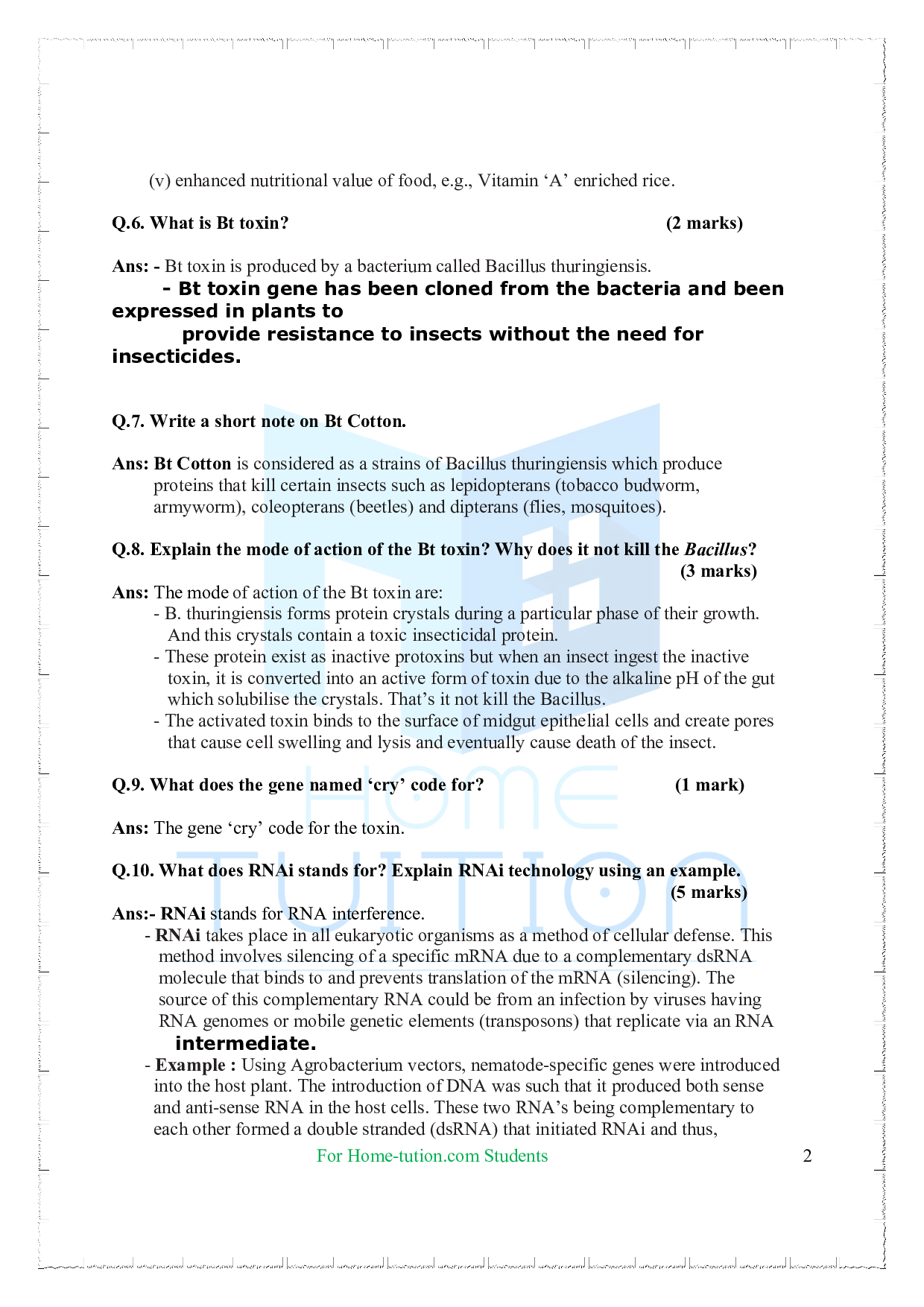 Chapter-12 Biotechnology: and its Application Questions