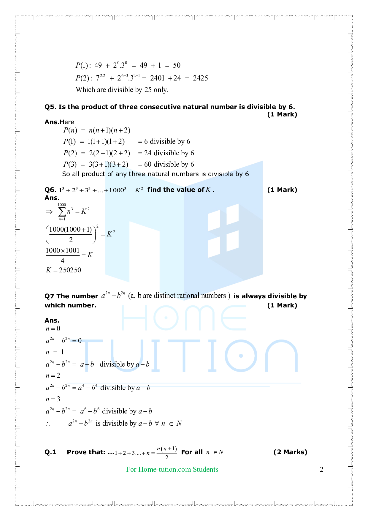 Chapter 4 Principle of Mathematical Induction Questions