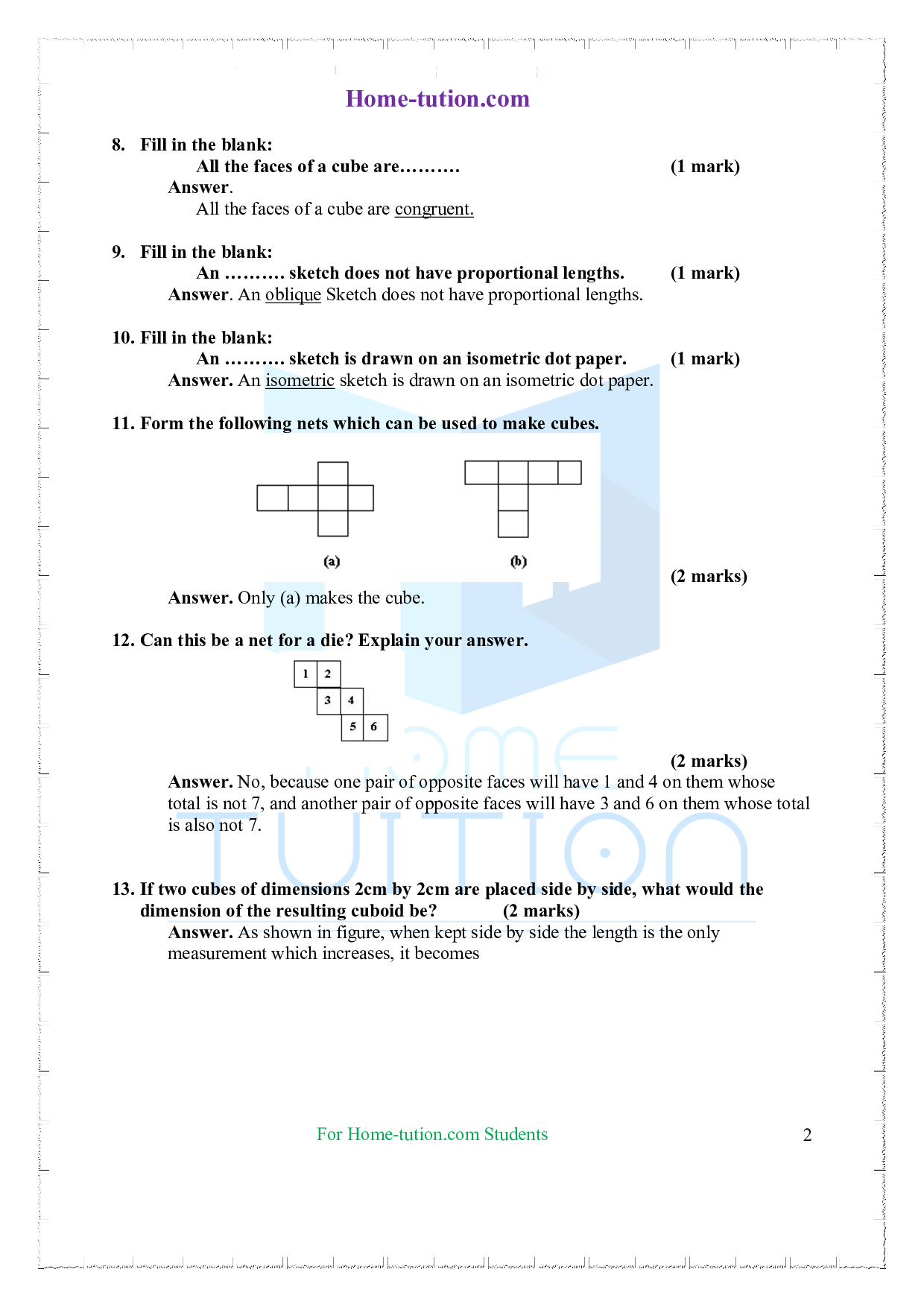 Extra Questions on Class 7 Maths Chapter 15 Visualising Solid Shapes