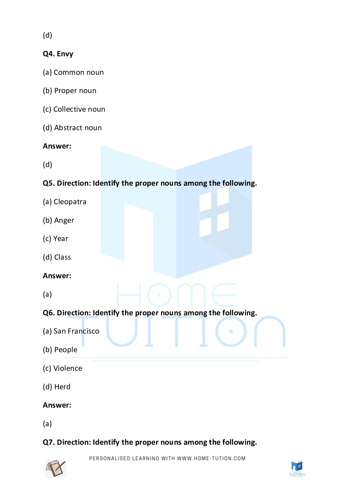 CBSE Class 5 English Noun Worksheet Free PDF