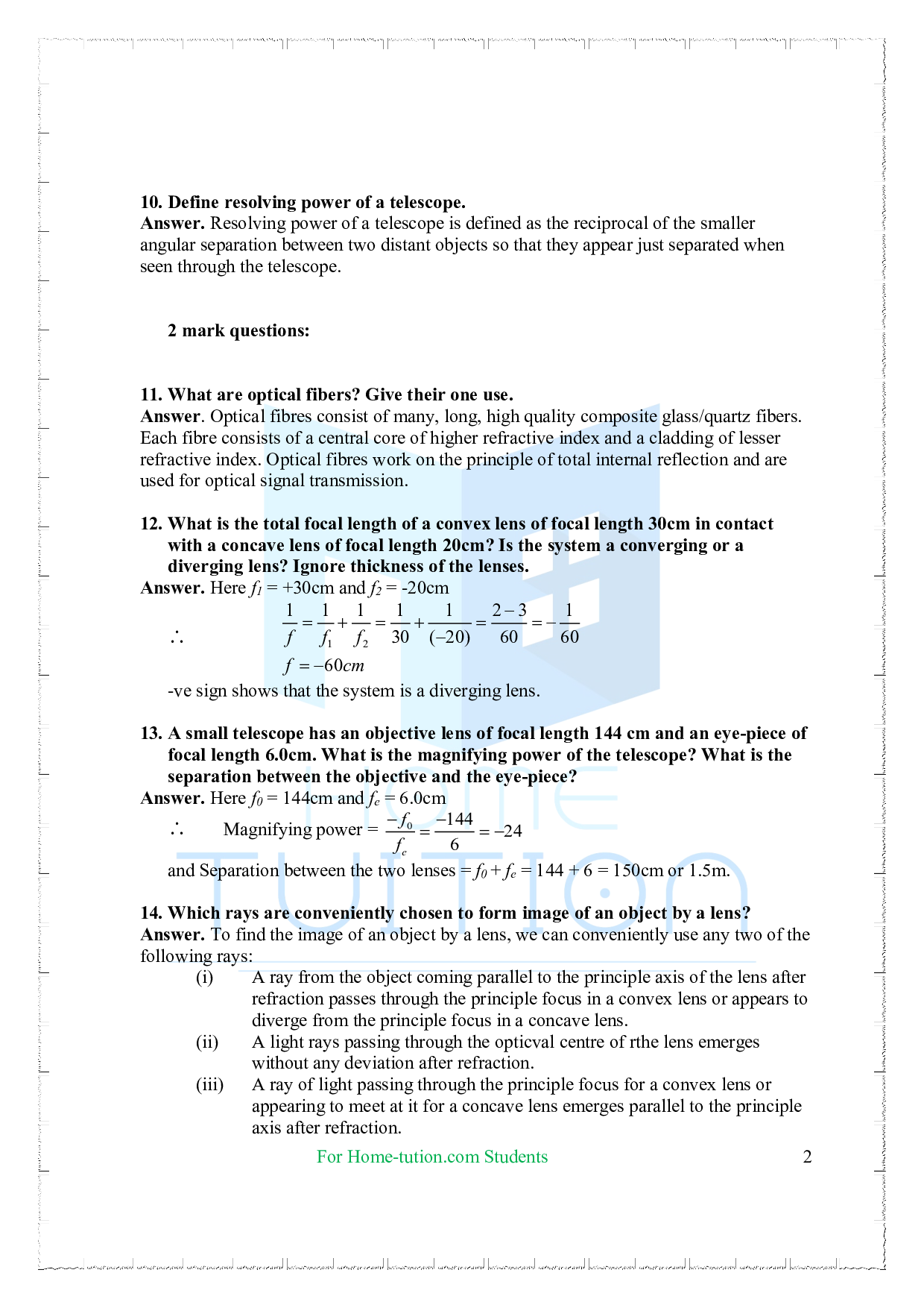 Chapter 9 Ray Optics and Optical Instruments Questions