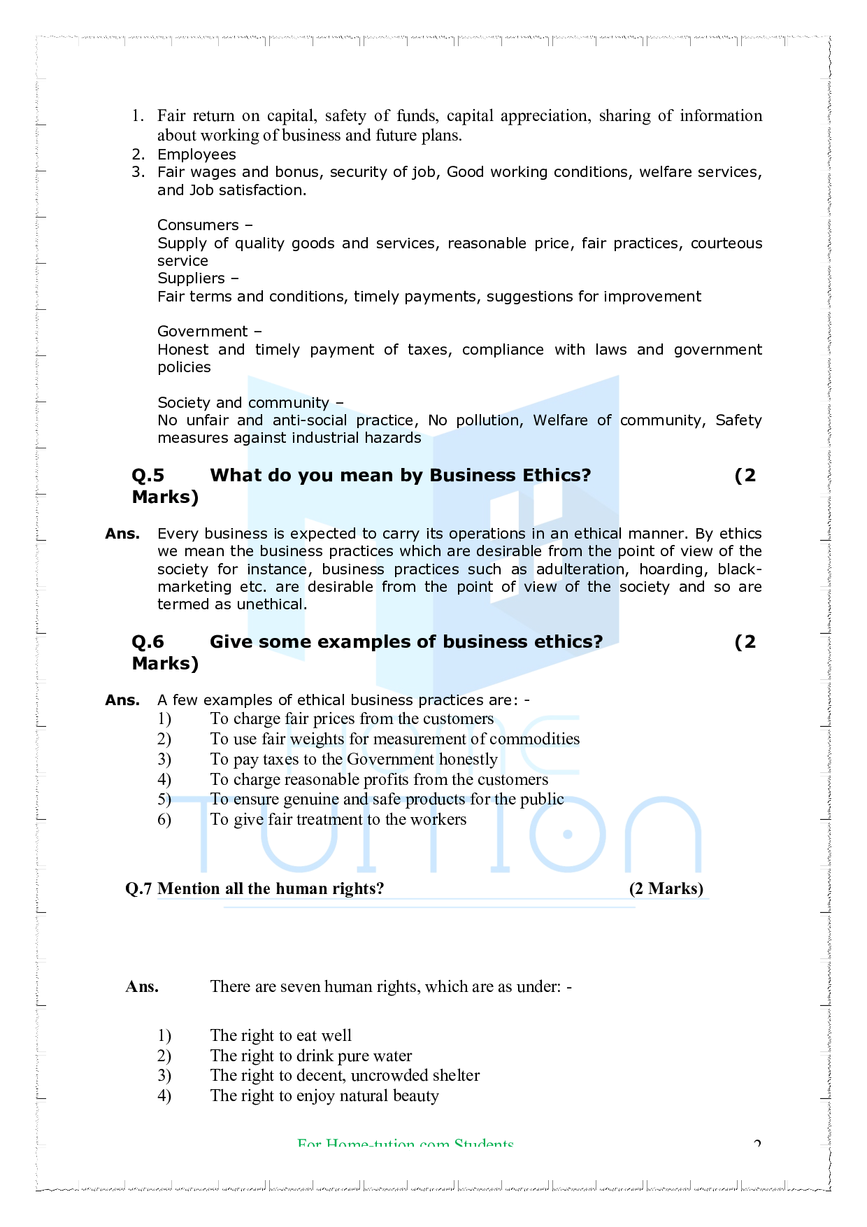 Chapter 6-Social Responsibilities of Business and Business Ethics Questions