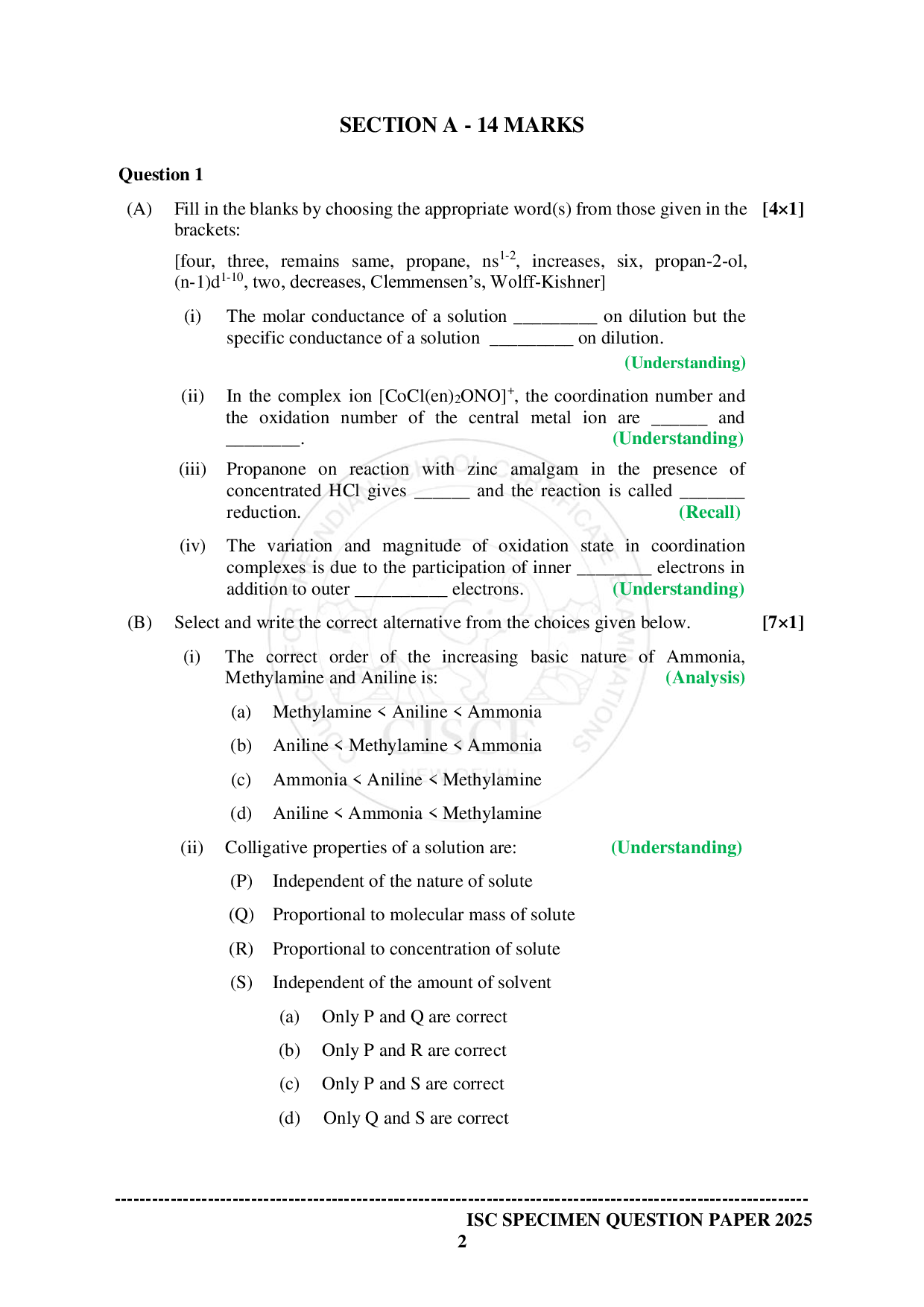 ISE Sample paper for Chemistry