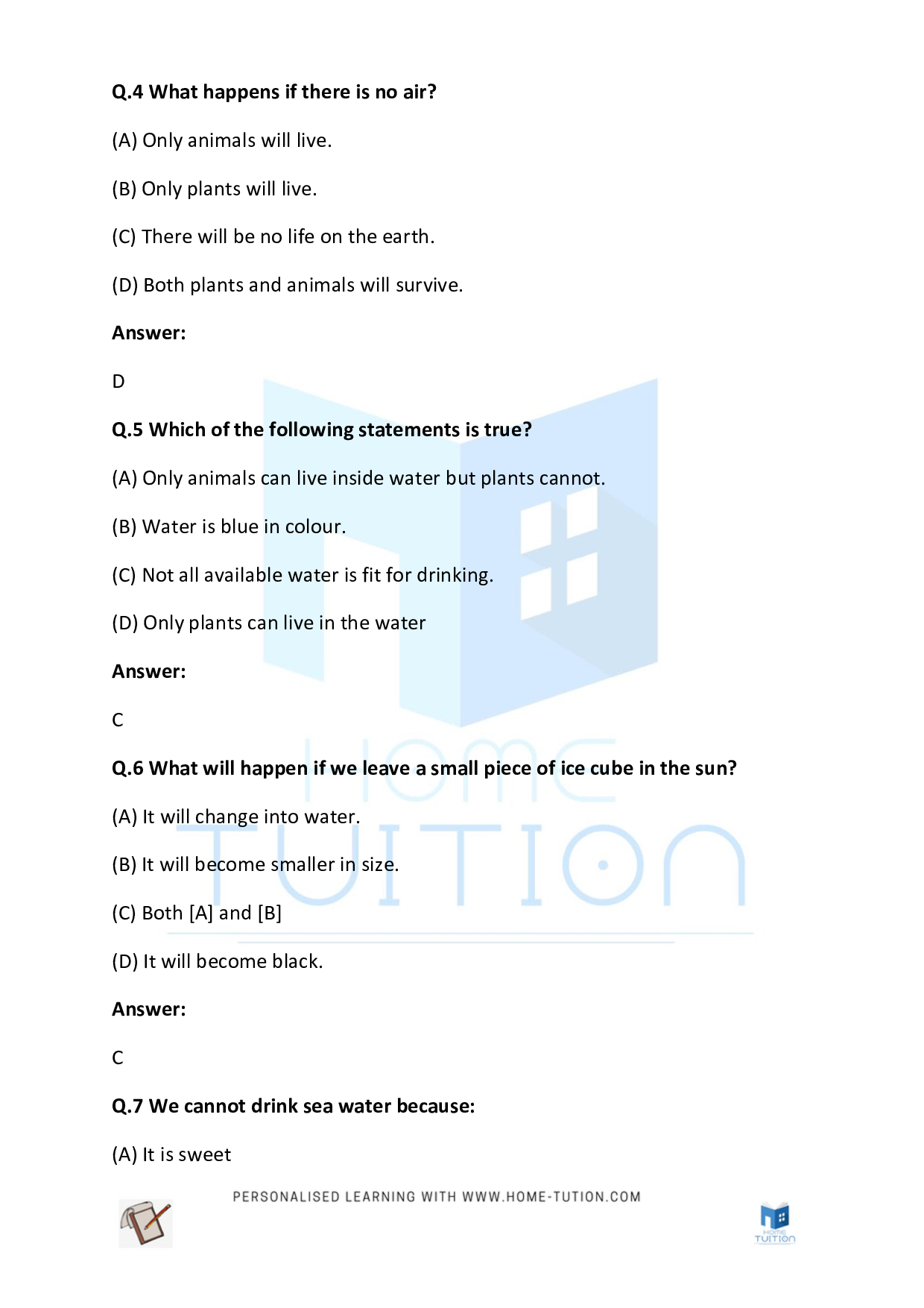 CBSE Class 3 Worksheet for EVS Chapter Weather Air and Water Questions with Answers 