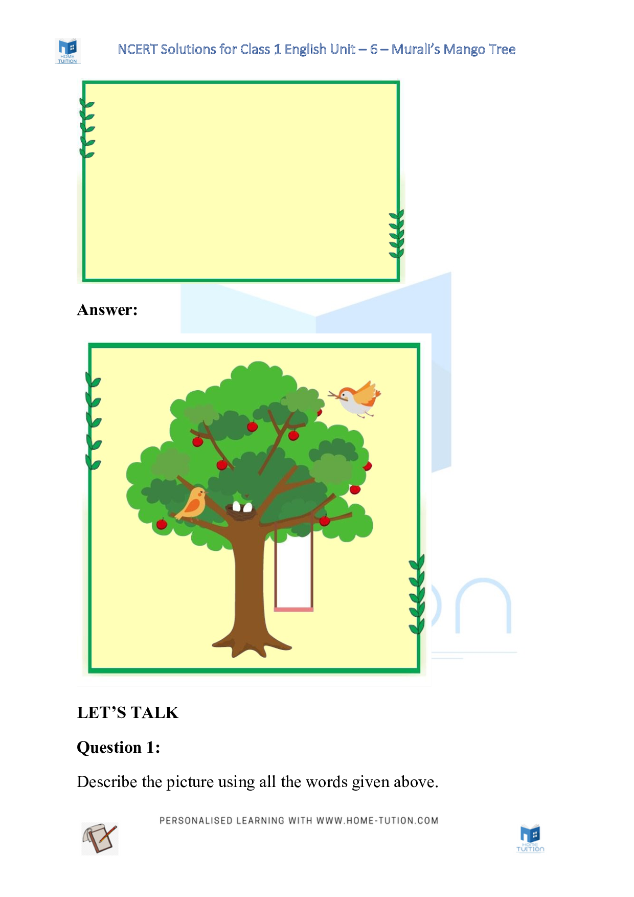 NCERT Solutions for Class 1 English Unit 6 - Murali's Mango Tree