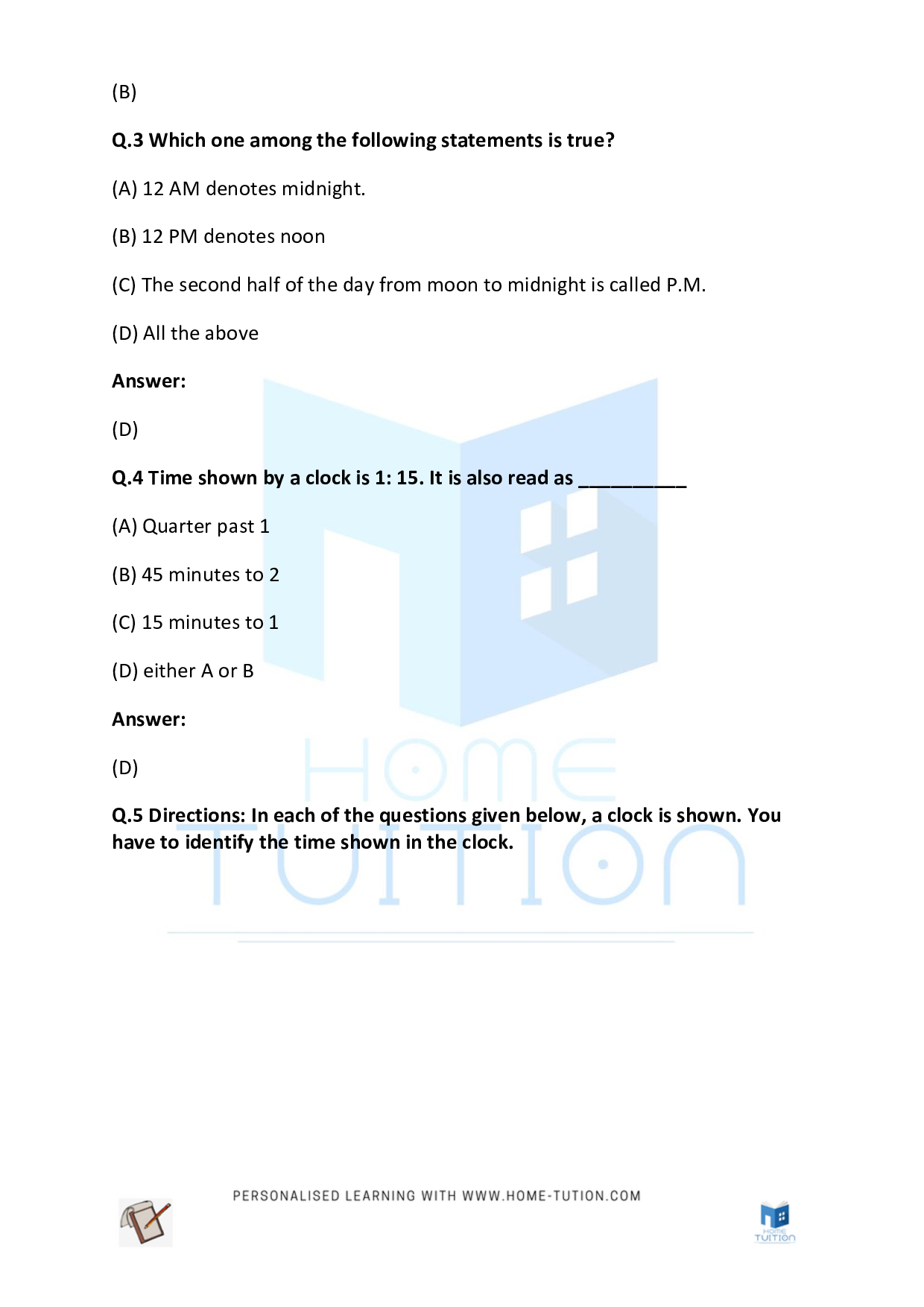 CBSE Class 3 Maths Calendar Worksheet with Answers PDF 