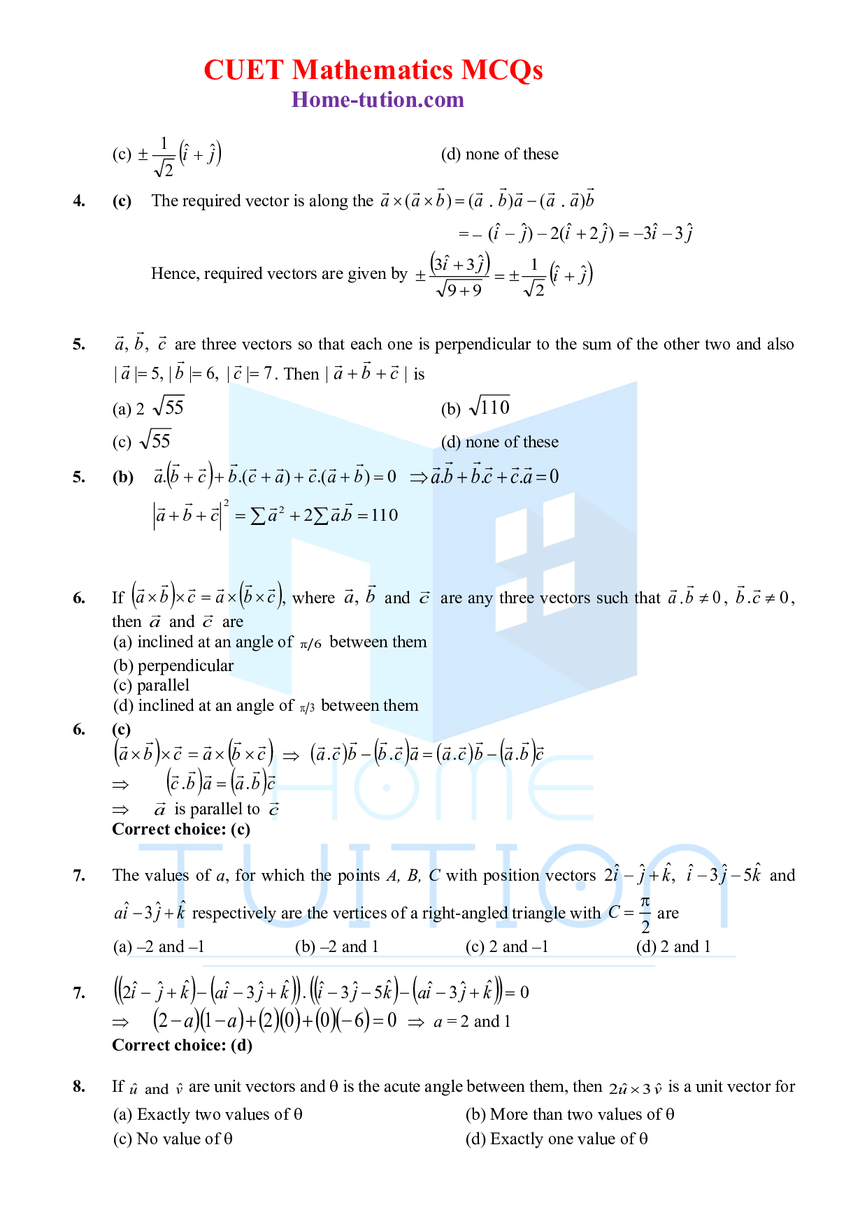 CUET MCQ Questions For Maths Chapter-16 Vector