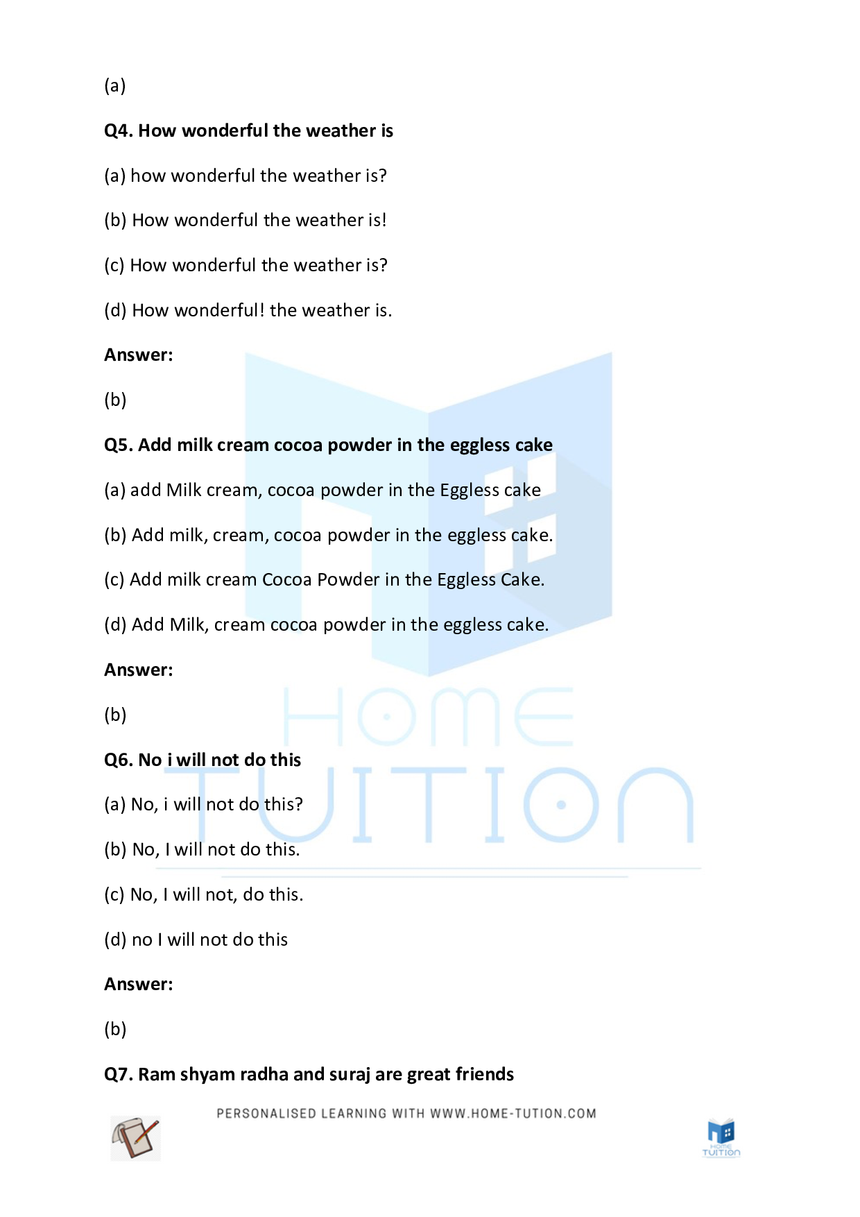CBSE NCERT Class 4 English Punctuations Worksheet with Answers PDF