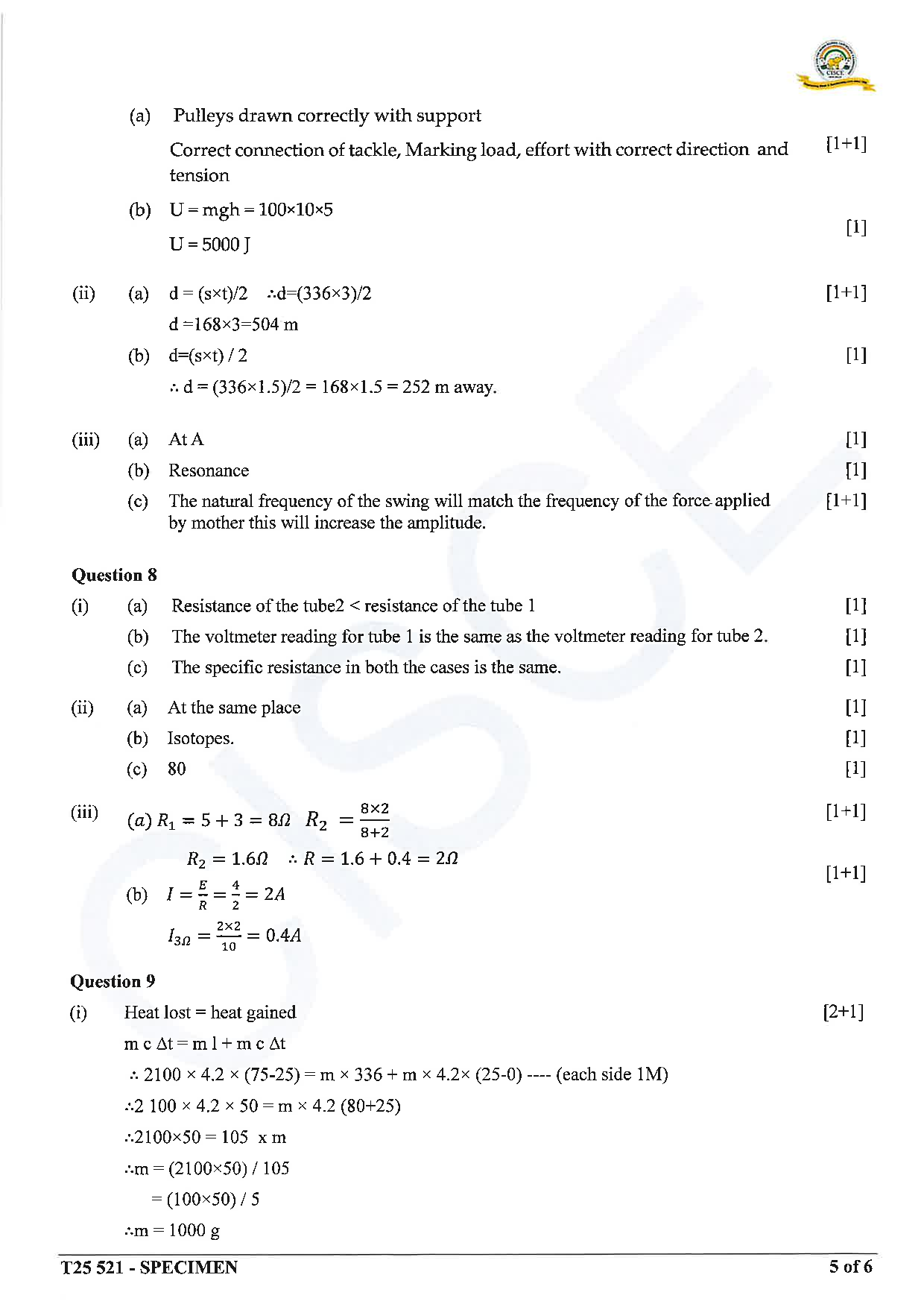 ICSE Board Sample Paper for class 10 Physics