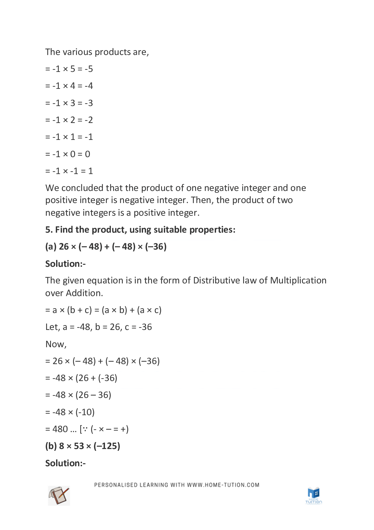 Class 7 Maths Chapter 1 Integers