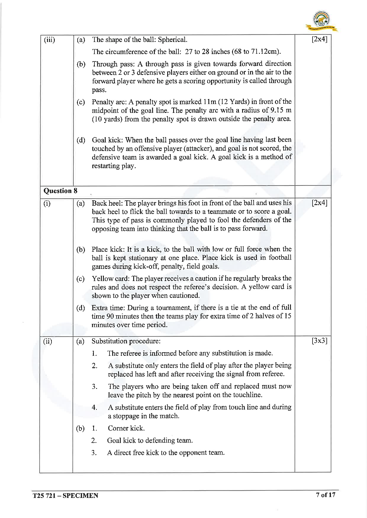 ICSE Board Sample Paper for class 10 Physical Education