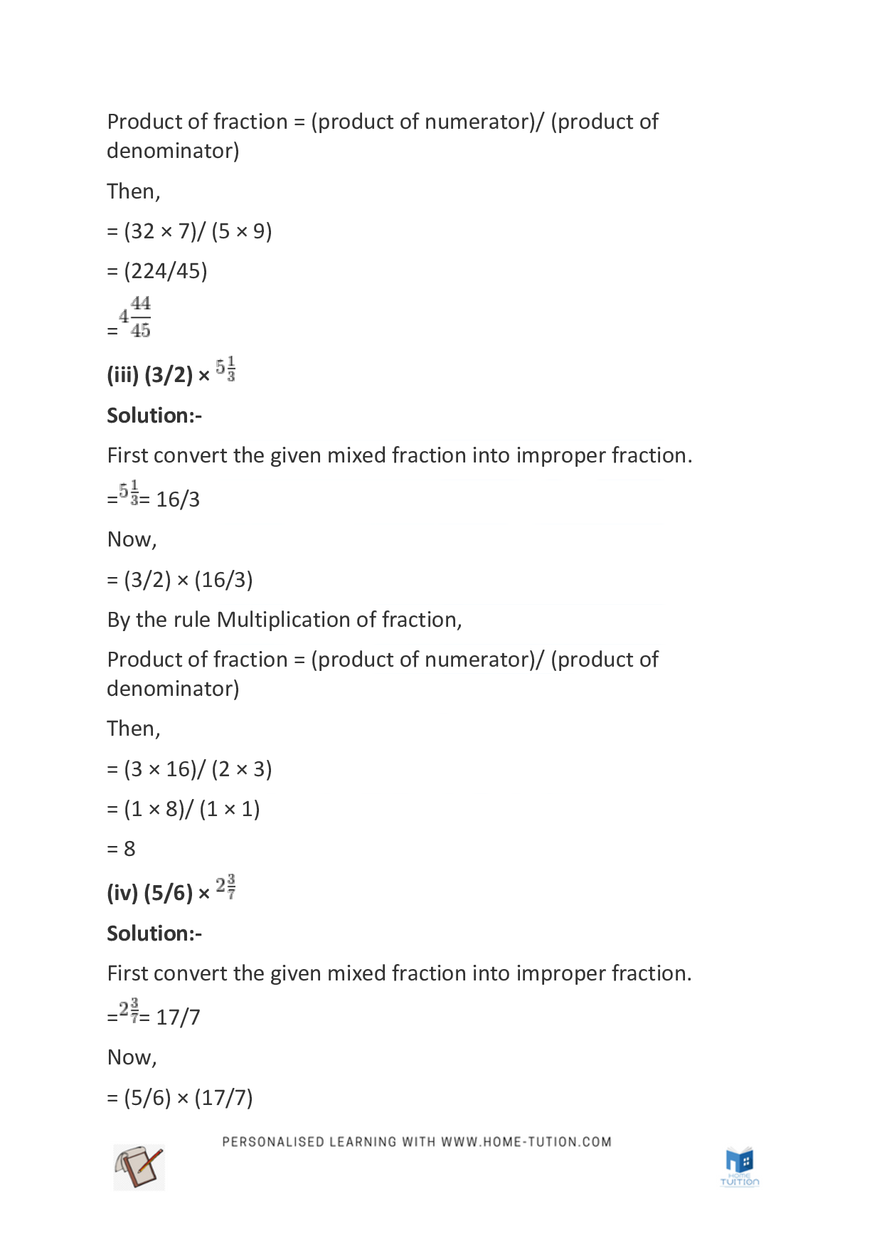Class 7 Maths Chapter 2 Fractions and Decimals