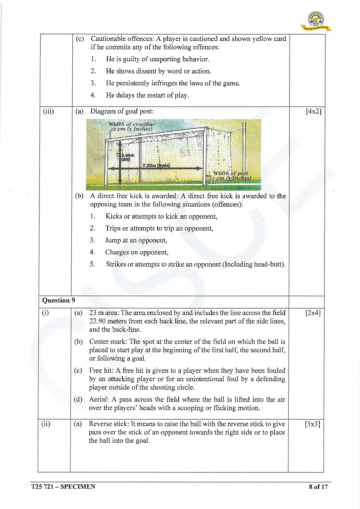 ICSE Board Sample Paper for class 10 Physical Education